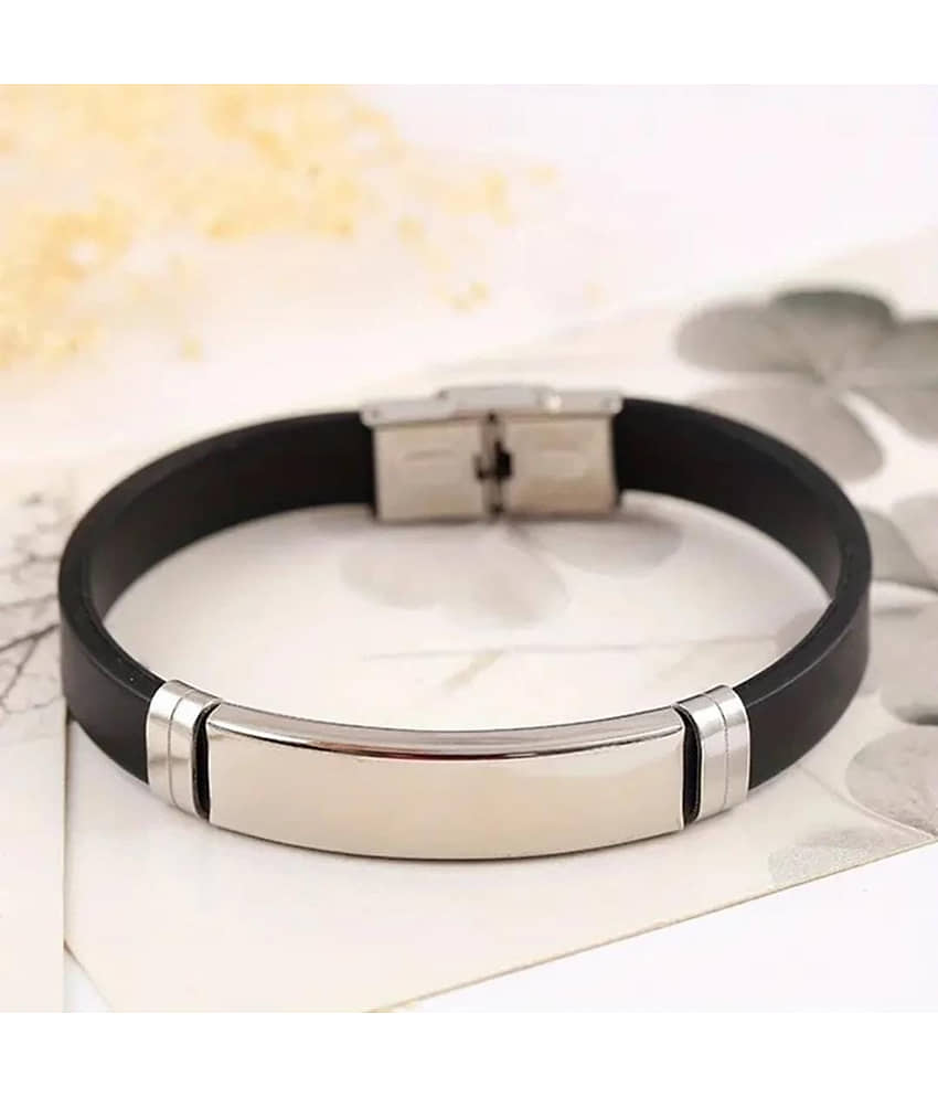 QitmirMKT Silver Black Stylish Wrist Band Bracelet Black Bracelet ( Pack of 1 ) - Bangles & Bracelets | Buy online on ZillyBuy