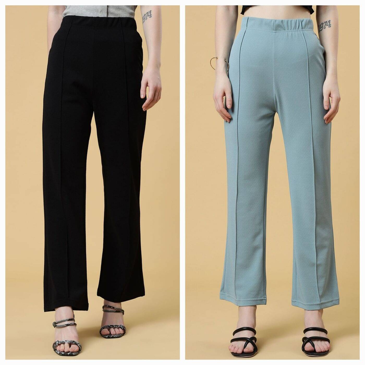     			Qyaas Pack of 2 Lycra Bootcut Women's Formal Pants ( Black,Green )