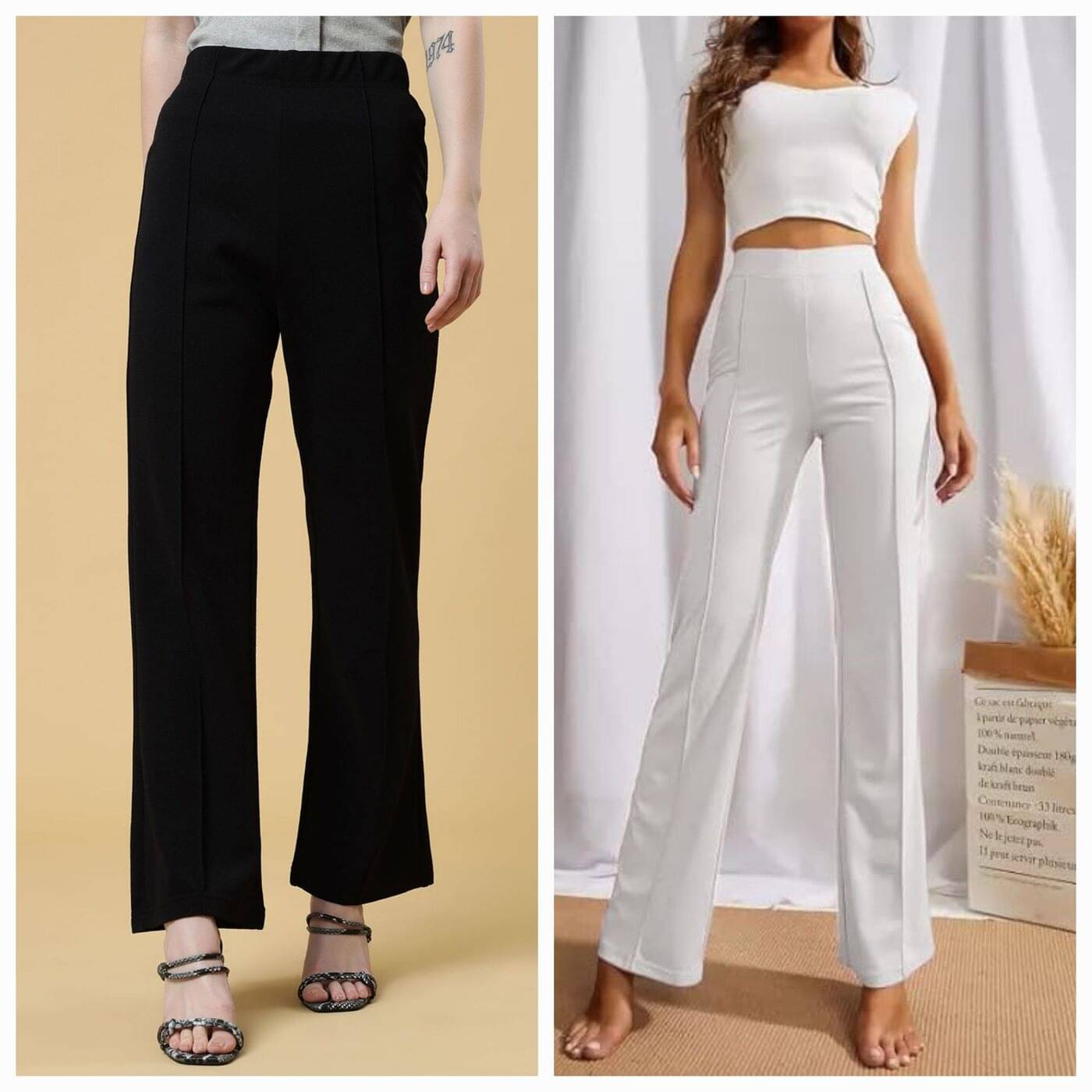     			Qyaas Pack of 2 Lycra Bootcut Women's Formal Pants ( Black,White )