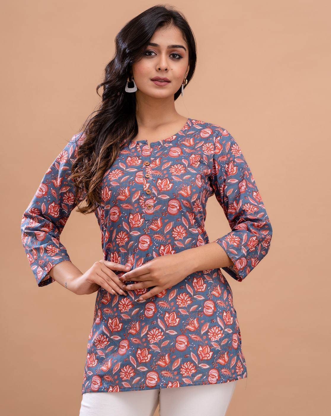     			Rangun Women Rayon Printed Flared Kurti ( Blue )