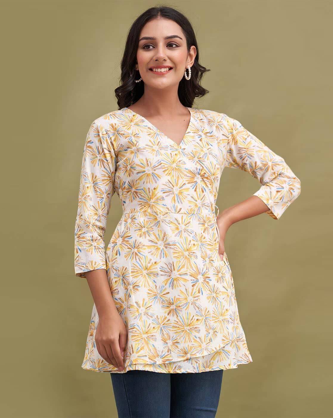 Rangun Women Rayon Printed Flared Kurti ( Yellow ) Rangun Women Rayon Printed Flared Kurti ( Yellow )