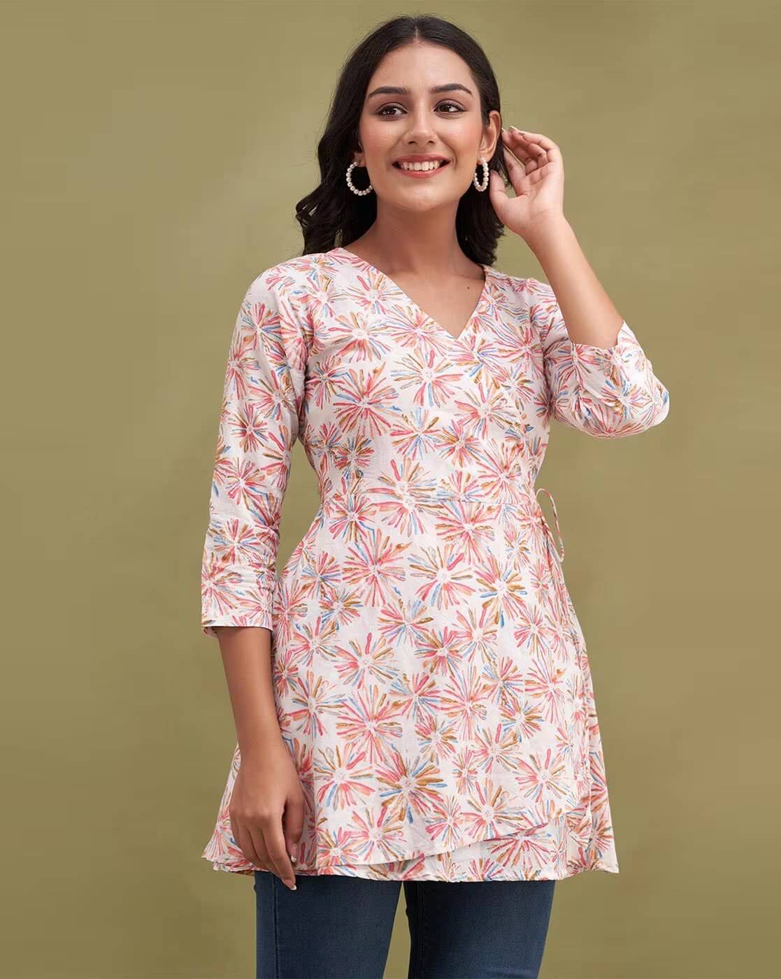     			Rangun Women Rayon Printed Flared Kurti ( Pink )