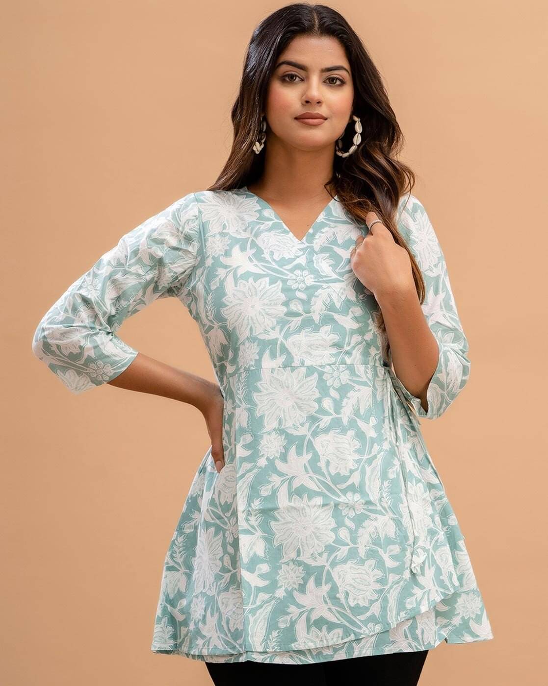     			Rangun Women Rayon Printed Flared Kurti ( Green )