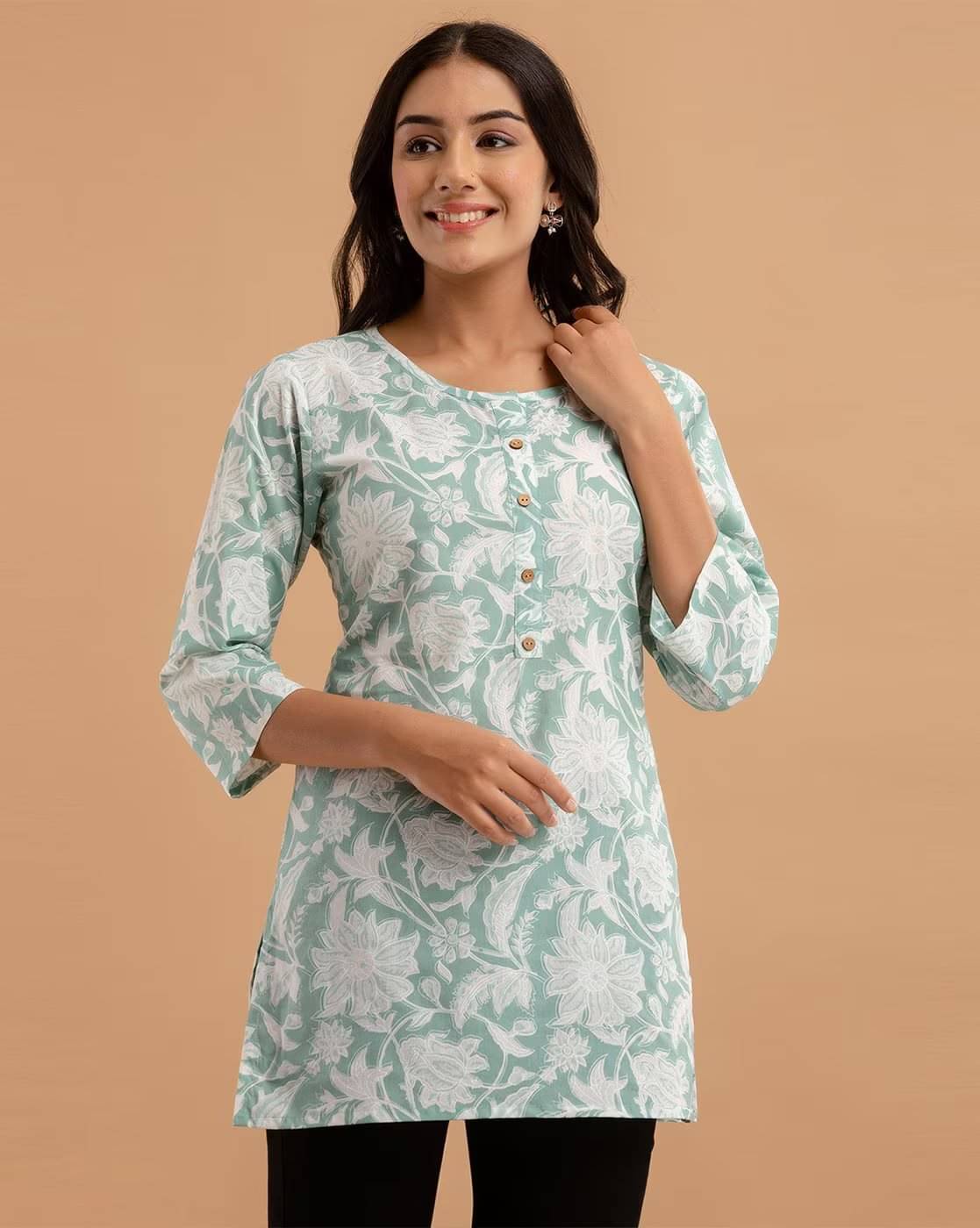     			Rangun Women Rayon Printed Flared Kurti ( Green )