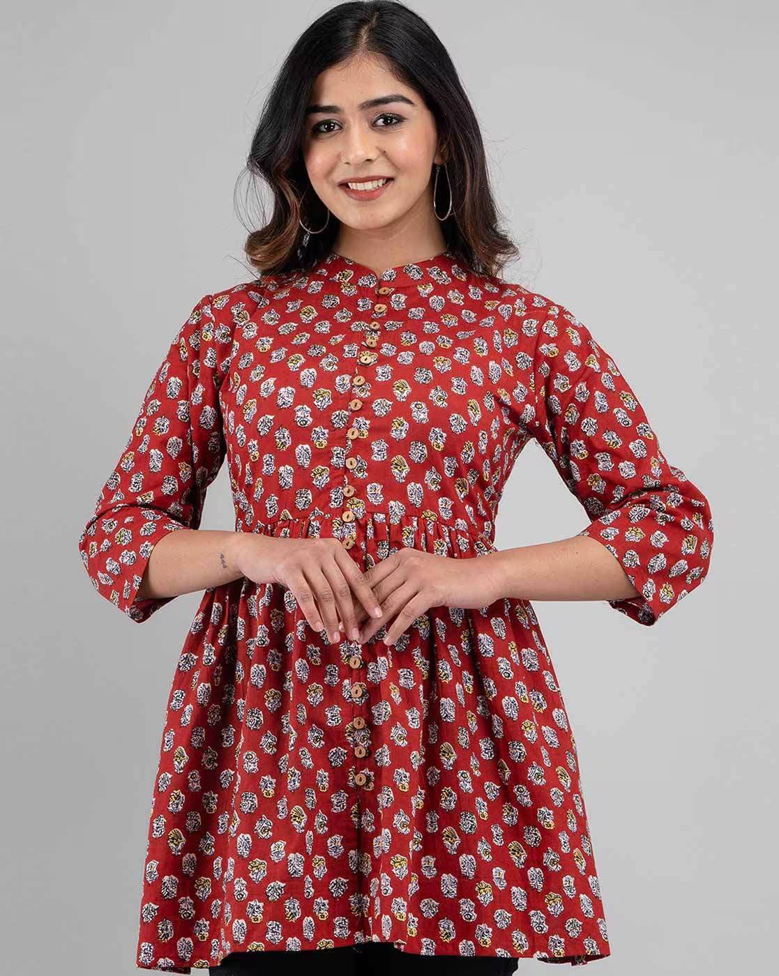     			Rangun Women Rayon Printed Flared Kurti ( Red )