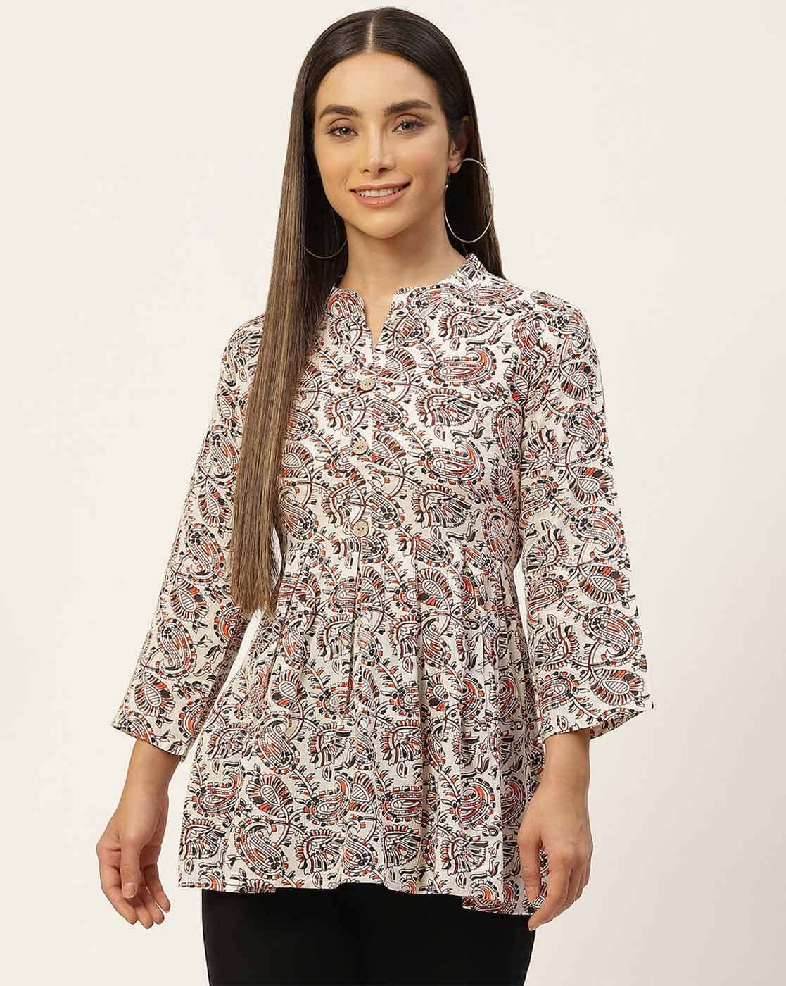     			Rangun Women Rayon Printed Flared Kurti ( White )