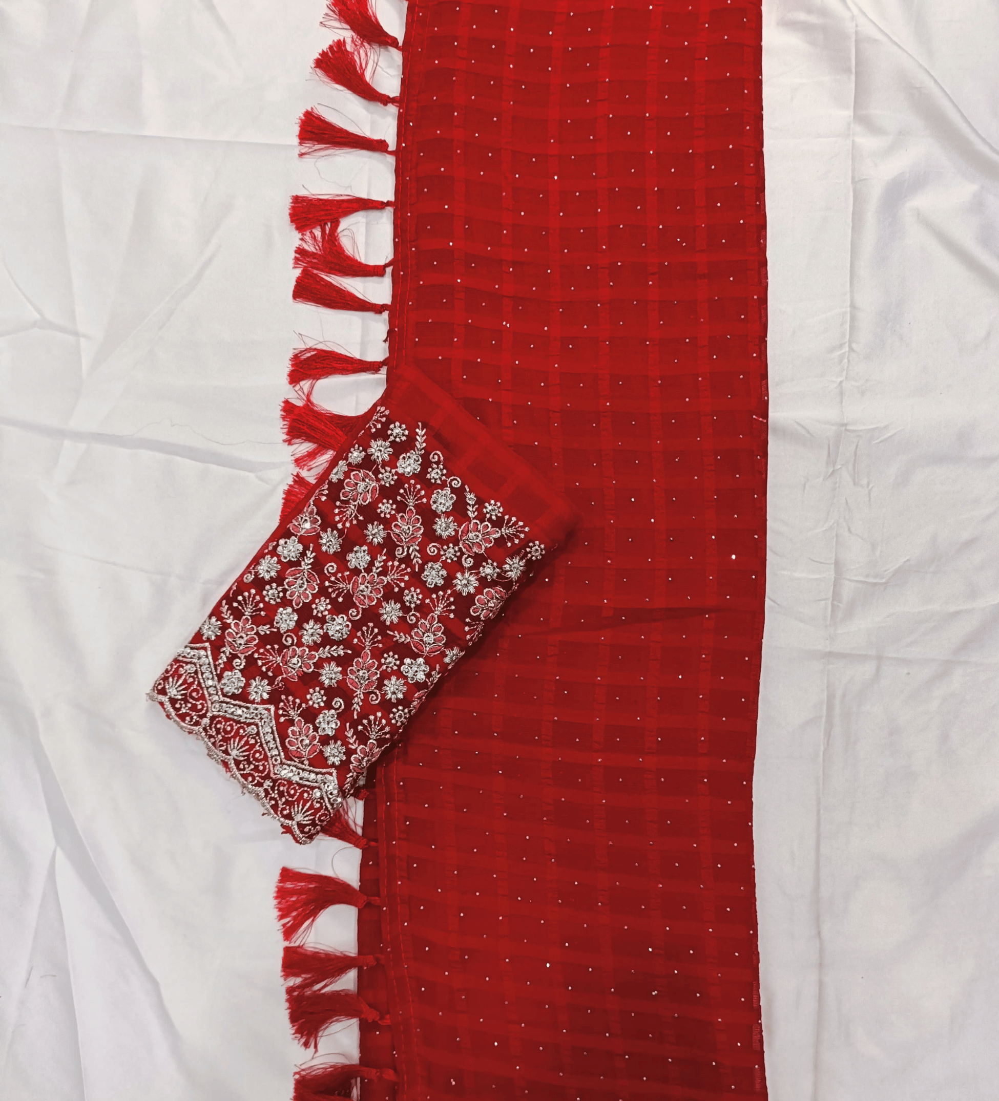     			Shree Sai Enterprise Georgette Embroidered Mysore Silk Sarees With Unstitched Blouse Piece ( Red )