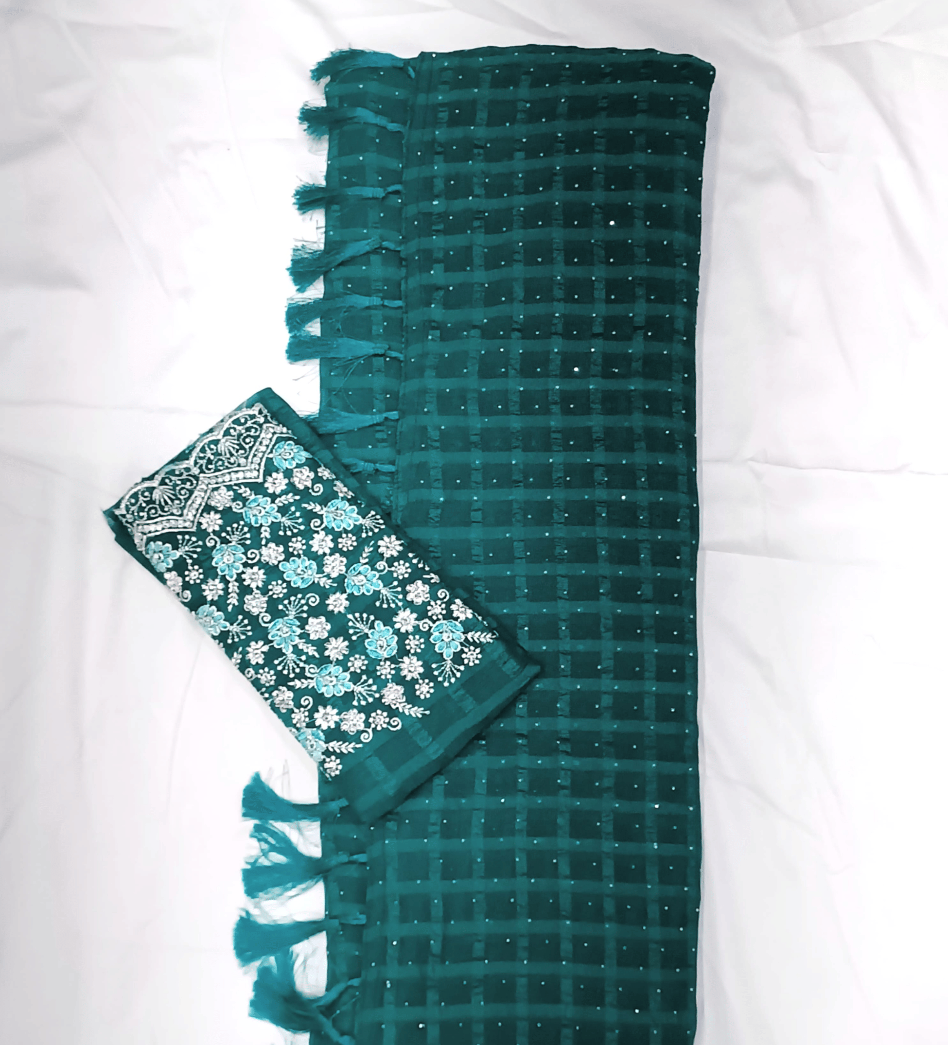     			Shree Sai Enterprise Georgette Embroidered Mysore Silk Sarees With Unstitched Blouse Piece ( Teal )