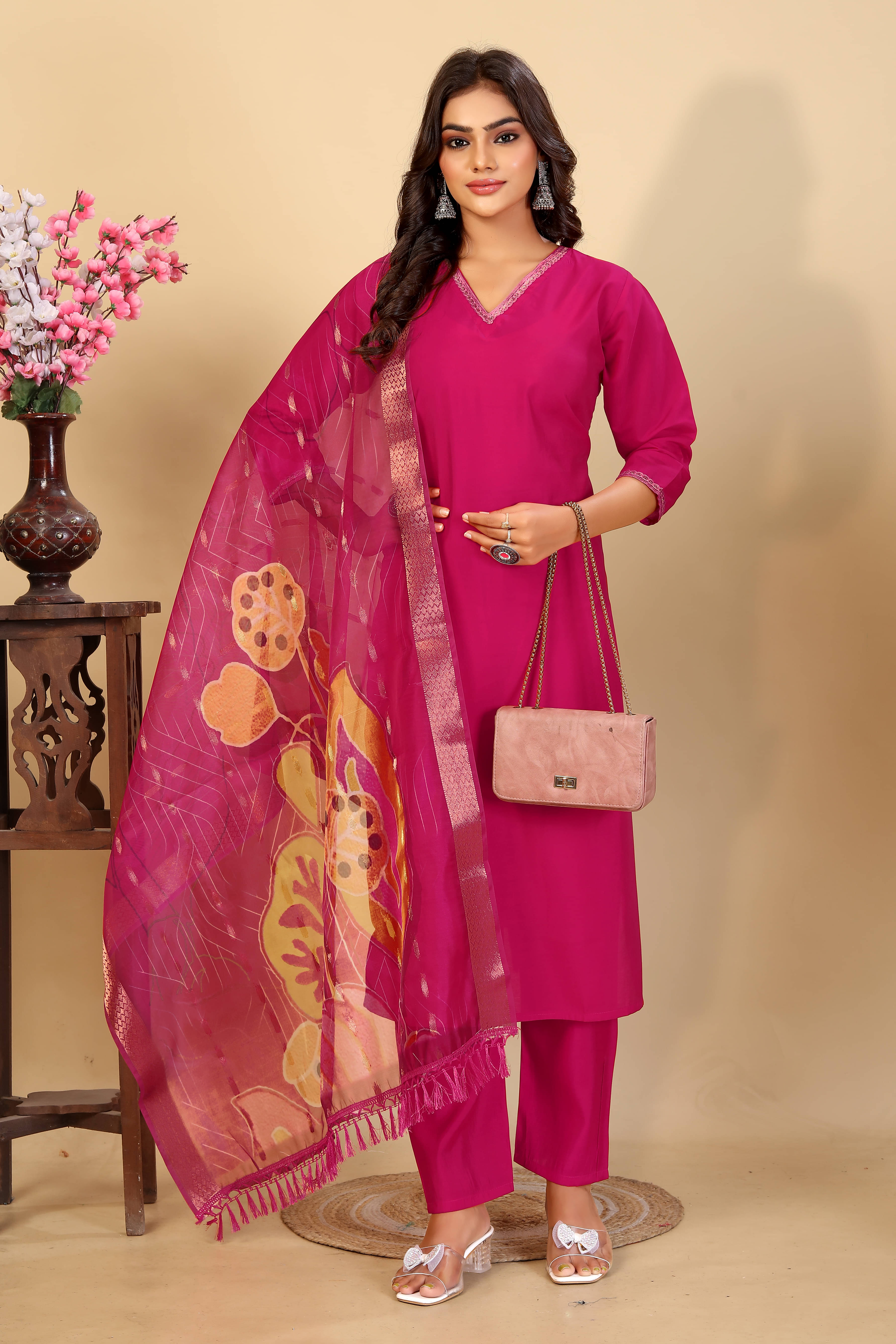 Sitanjali Lifestyle Women Rayon Solid Straight Kurti With Pants ( Pink ) Sitanjali Lifestyle Women Rayon Solid Straight Kurti With Pants ( Pink )