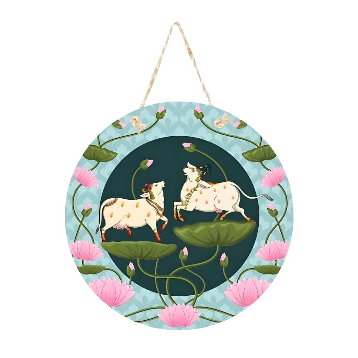 Tiny Shiny Pichwai Cow and Calf & Lotus Decorative Wall Art Mdf Wooden Hanger For Living Room Bedroom | Artworks Decor | Office | Gift | Quotes Items | Wall Hanging For Home Decoration Tiny Shiny Pichwai Cow and Calf & Lotus Decorative Wall Art Mdf Wooden Hanger For Living Room Bedroom | Artworks Decor | Office | Gift | Quotes Items | Wall Hanging For Home Decoration