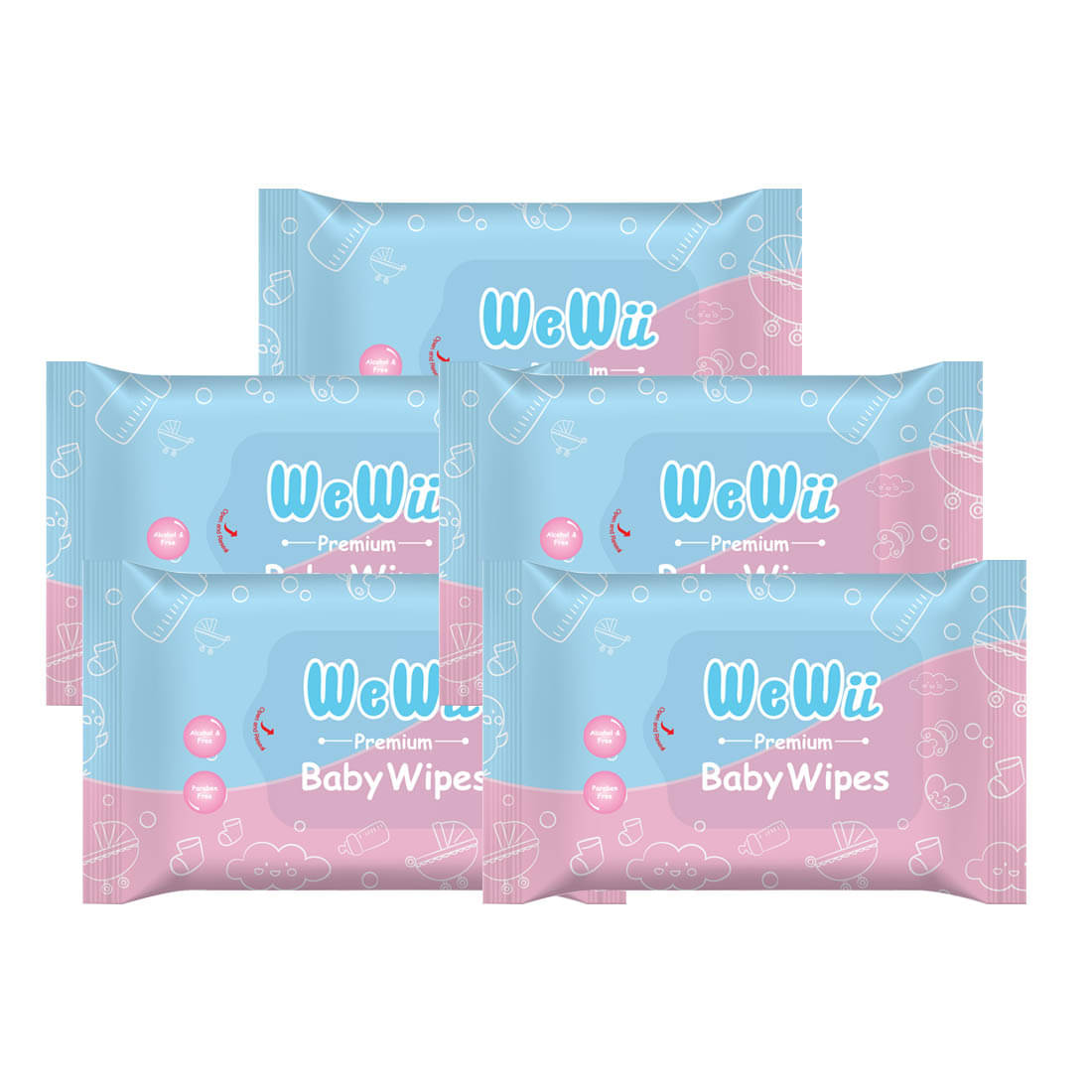 WeWii Non Scented Wet wipes For Babies ( Pack of 5 ) WeWii Non Scented Wet wipes For Babies ( Pack of 5 )