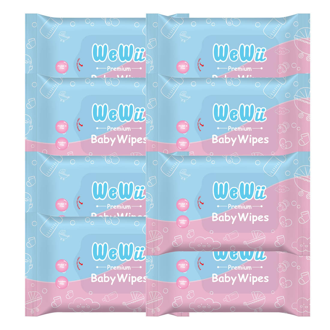     			WeWii Non Scented Wet wipes For Babies ( Pack of 8 )
