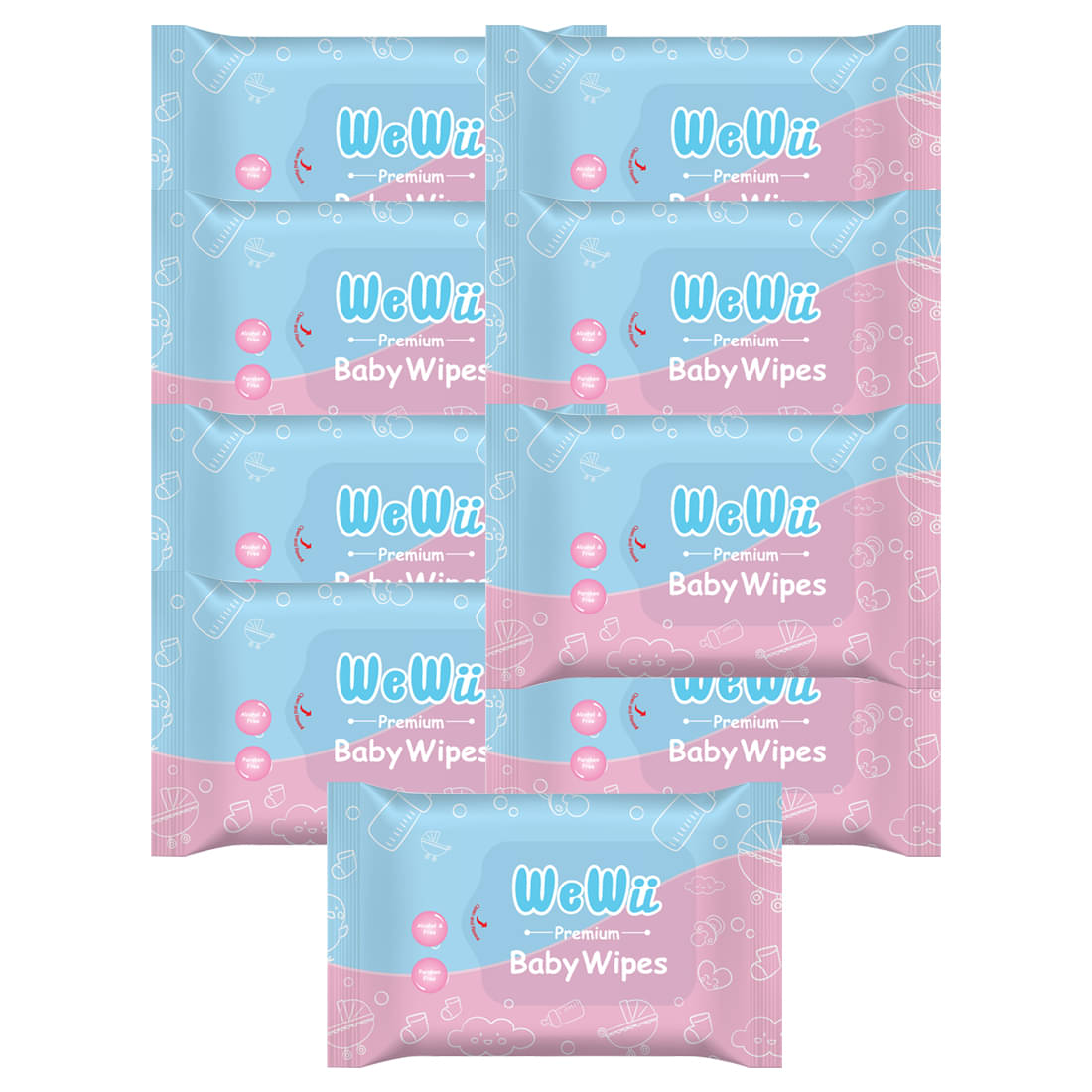     			WeWii Non Scented Wet wipes For Babies ( Pack of 9 )
