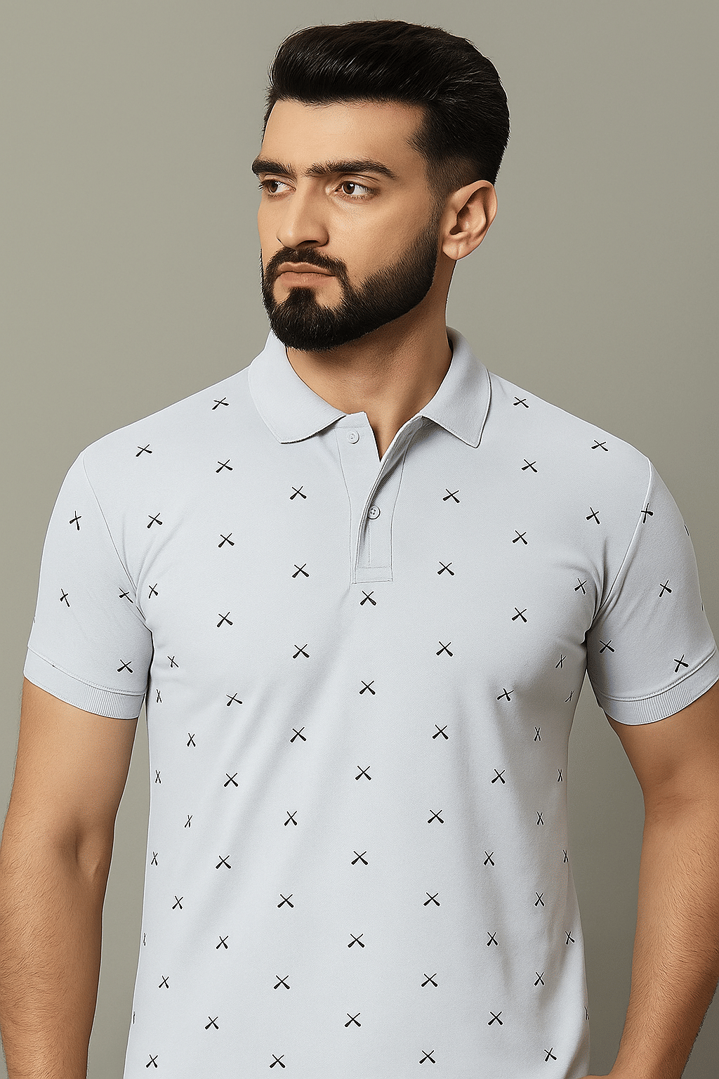 ZEBULUN Men Cotton Blend Regular Fit Printed Polo T Shirt ( Light Grey )