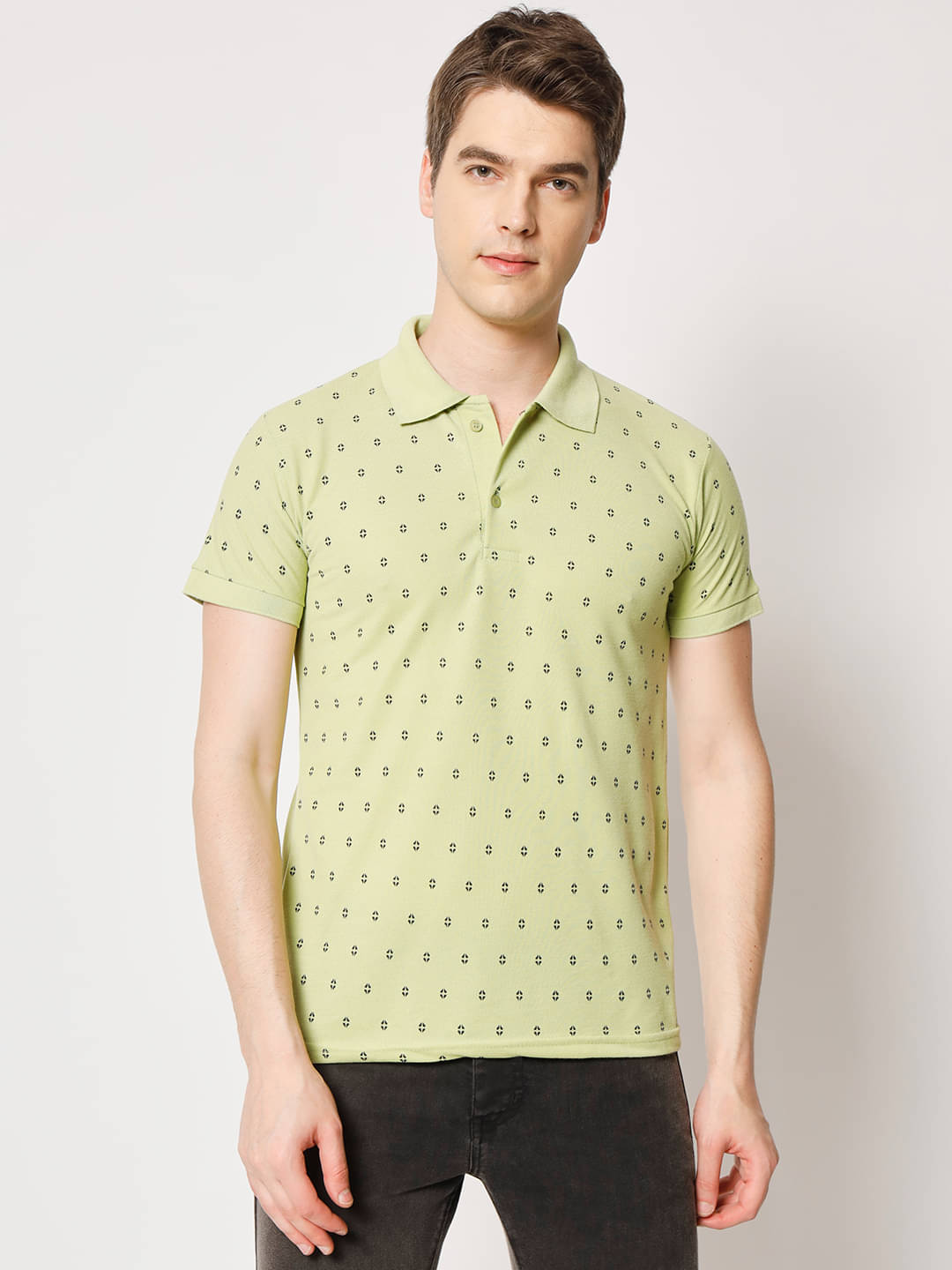 9lkha Men Cotton Blend Regular Fit Printed Polo T Shirt ( Green ) 9lkha Men Cotton Blend Regular Fit Printed Polo T Shirt ( Green )