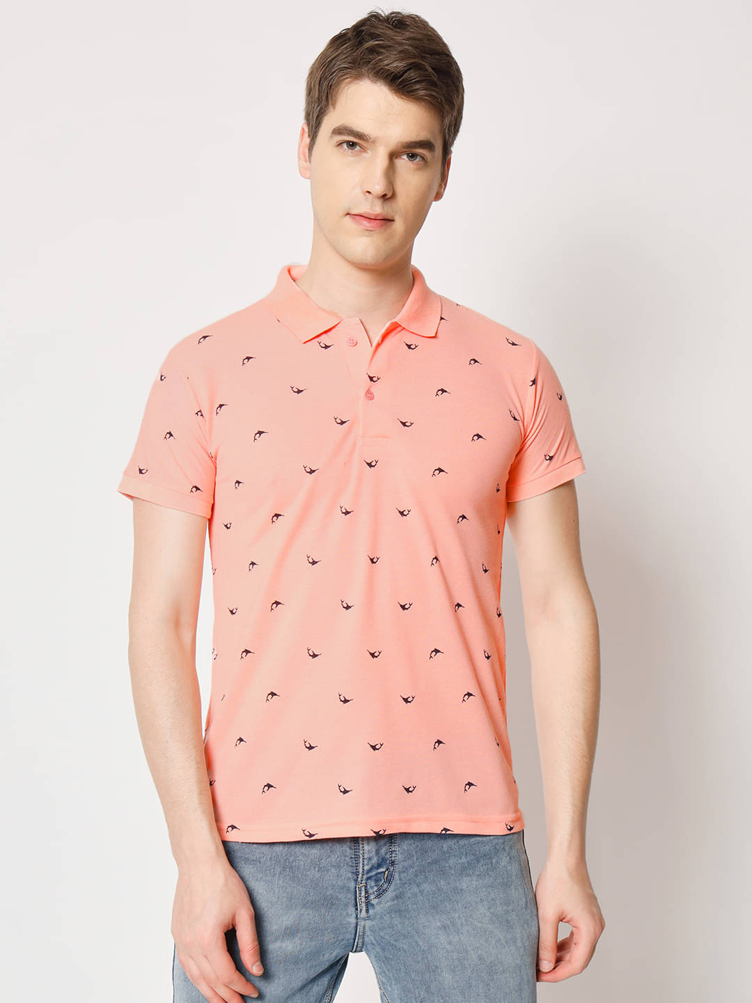 9lkha Men Cotton Blend Regular Fit Printed Polo T Shirt ( Pink ) 9lkha Men Cotton Blend Regular Fit Printed Polo T Shirt ( Pink )