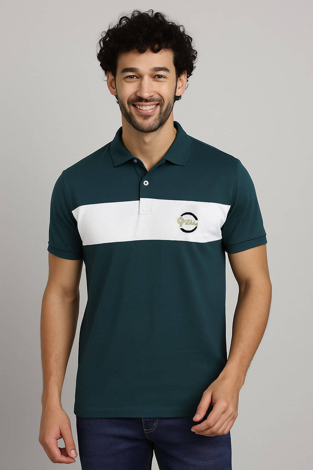     			9lkha Men Cotton Blend Regular Fit Printed Polo T Shirt ( Olive )