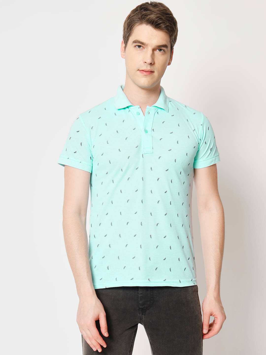 9lkha Men Cotton Blend Regular Fit Printed Polo T Shirt ( Aqua ) 9lkha Men Cotton Blend Regular Fit Printed Polo T Shirt ( Aqua )