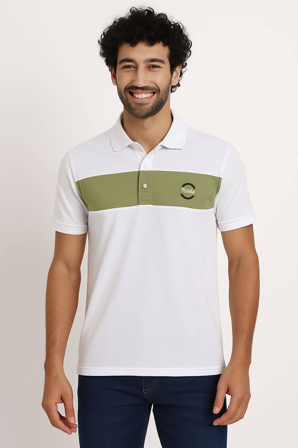     			9lkha Men Cotton Blend Regular Fit Printed Polo T Shirt ( White )