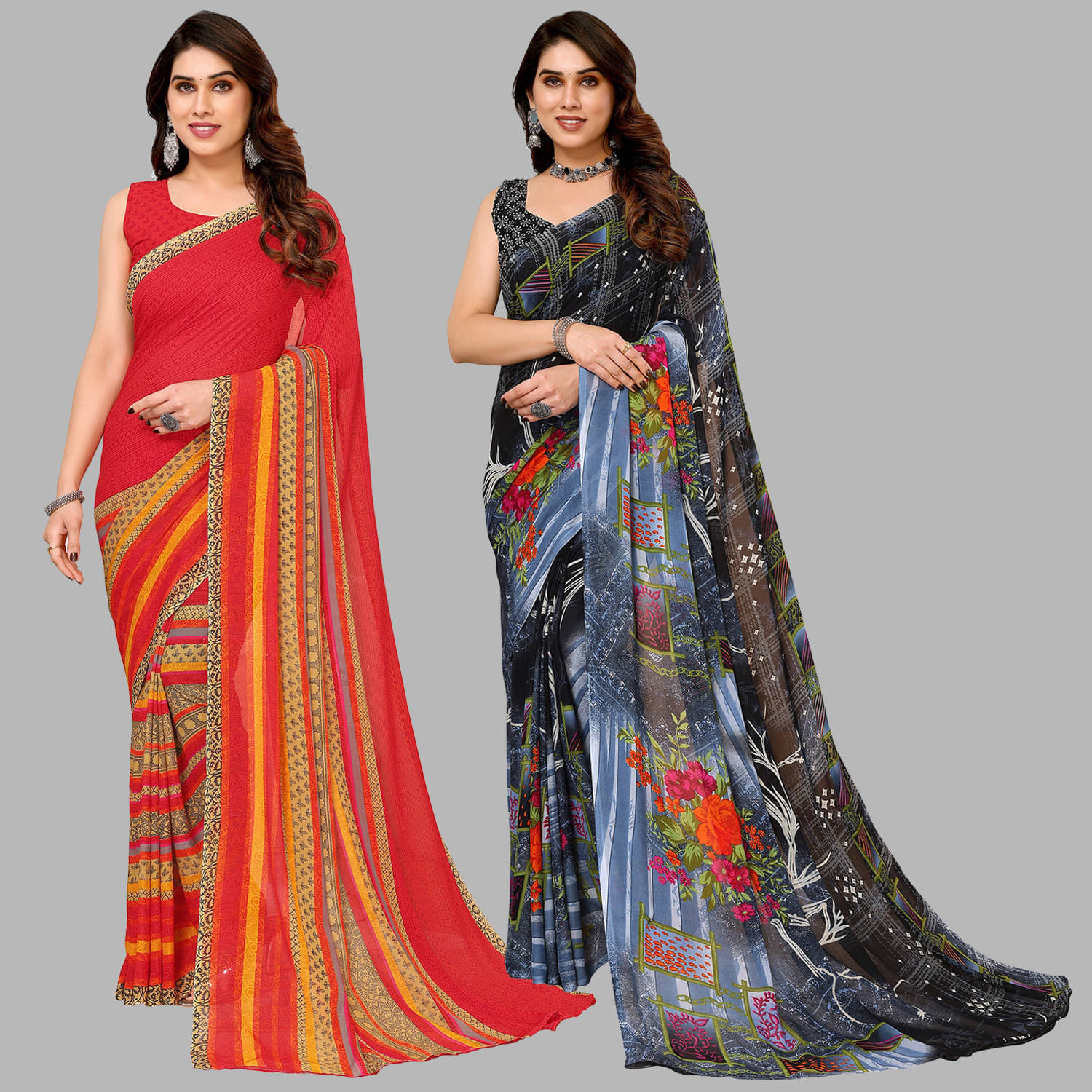     			ANAND SAREES Georgette Embellished Saree With Unstitched Blouse Piece ( Multicolor )