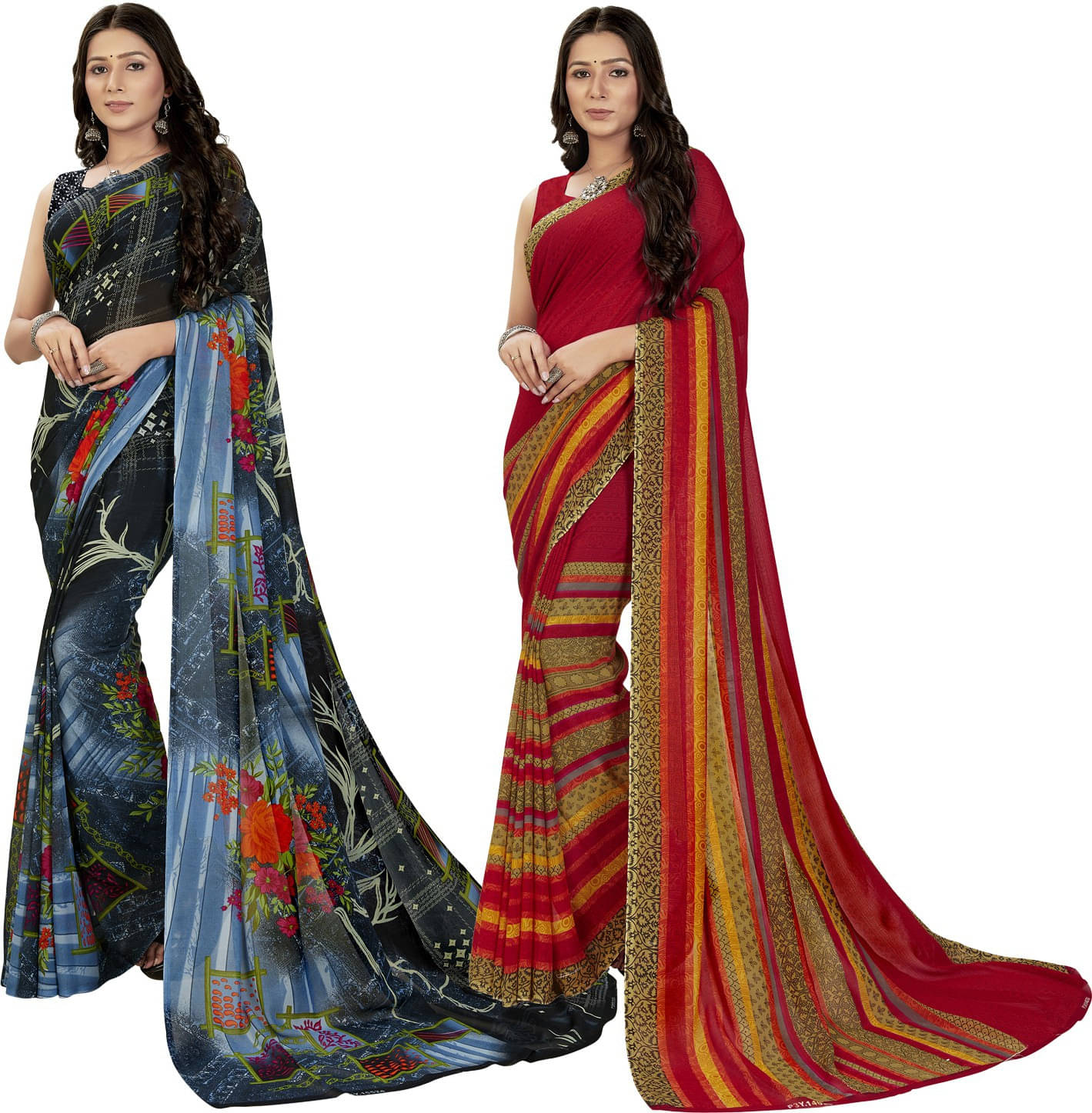     			ANAND SAREES Georgette Printed Saree With Unstitched Blouse Piece ( Red )