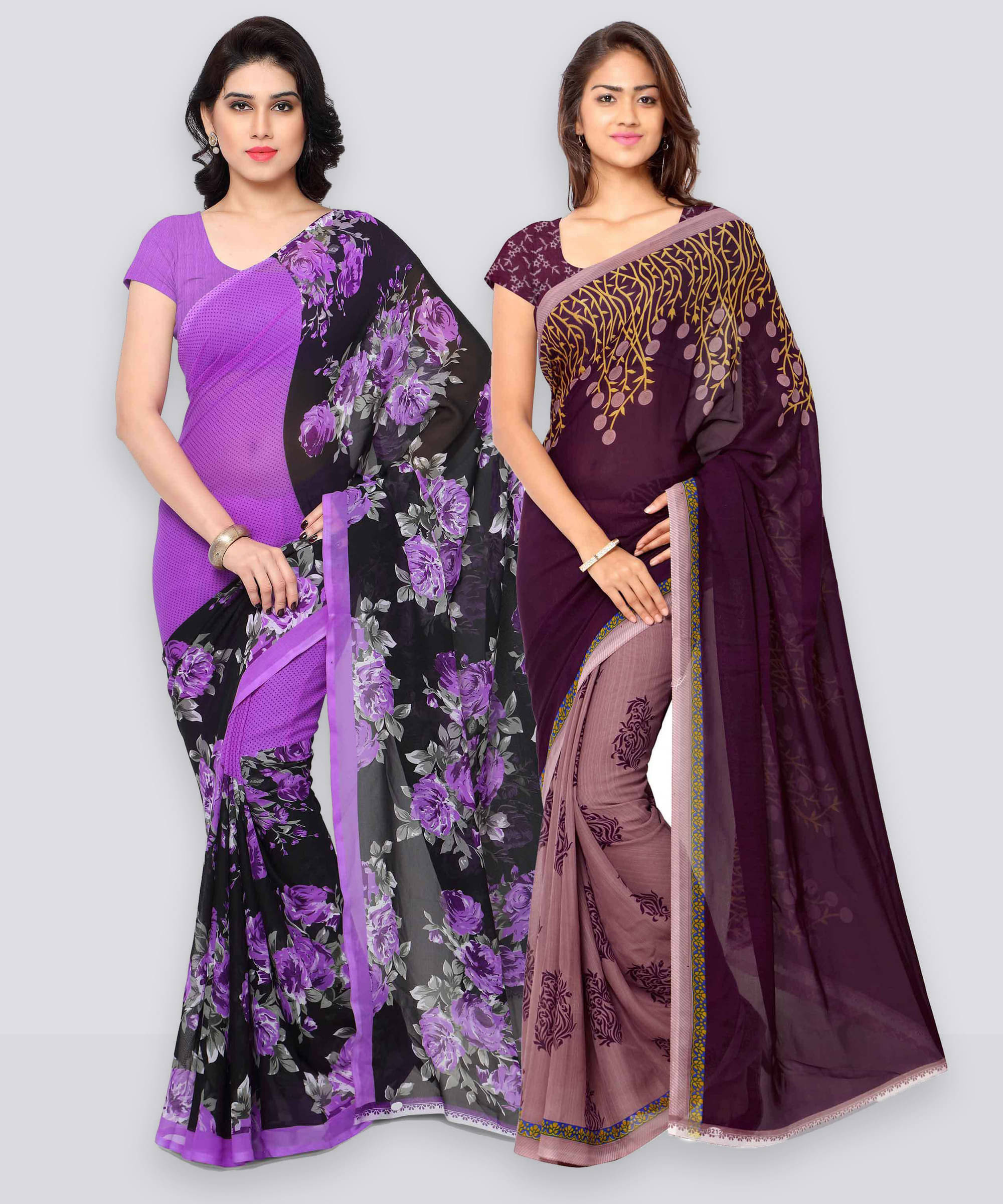 ANAND SAREES Georgette Printed Saree With Unstitched Blouse Piece ( Purple ) ANAND SAREES Georgette Printed Saree With Unstitched Blouse Piece ( Purple )