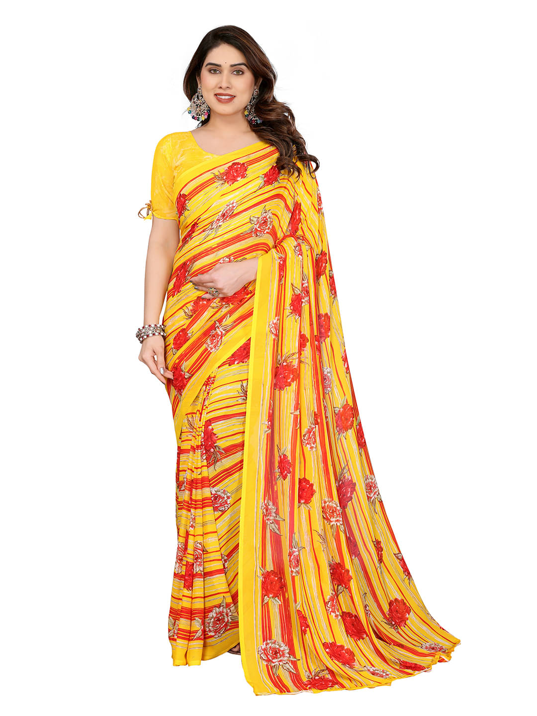     			ANAND SAREES Georgette Printed Ilkal Saree With Unstitched Blouse Piece ( Yellow )
