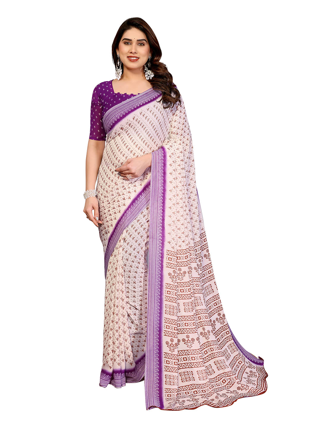 ANAND SAREES Georgette Printed Ilkal Saree With Unstitched Blouse Piece ( Purple ) ANAND SAREES Georgette Printed Ilkal Saree With Unstitched Blouse Piece ( Purple )
