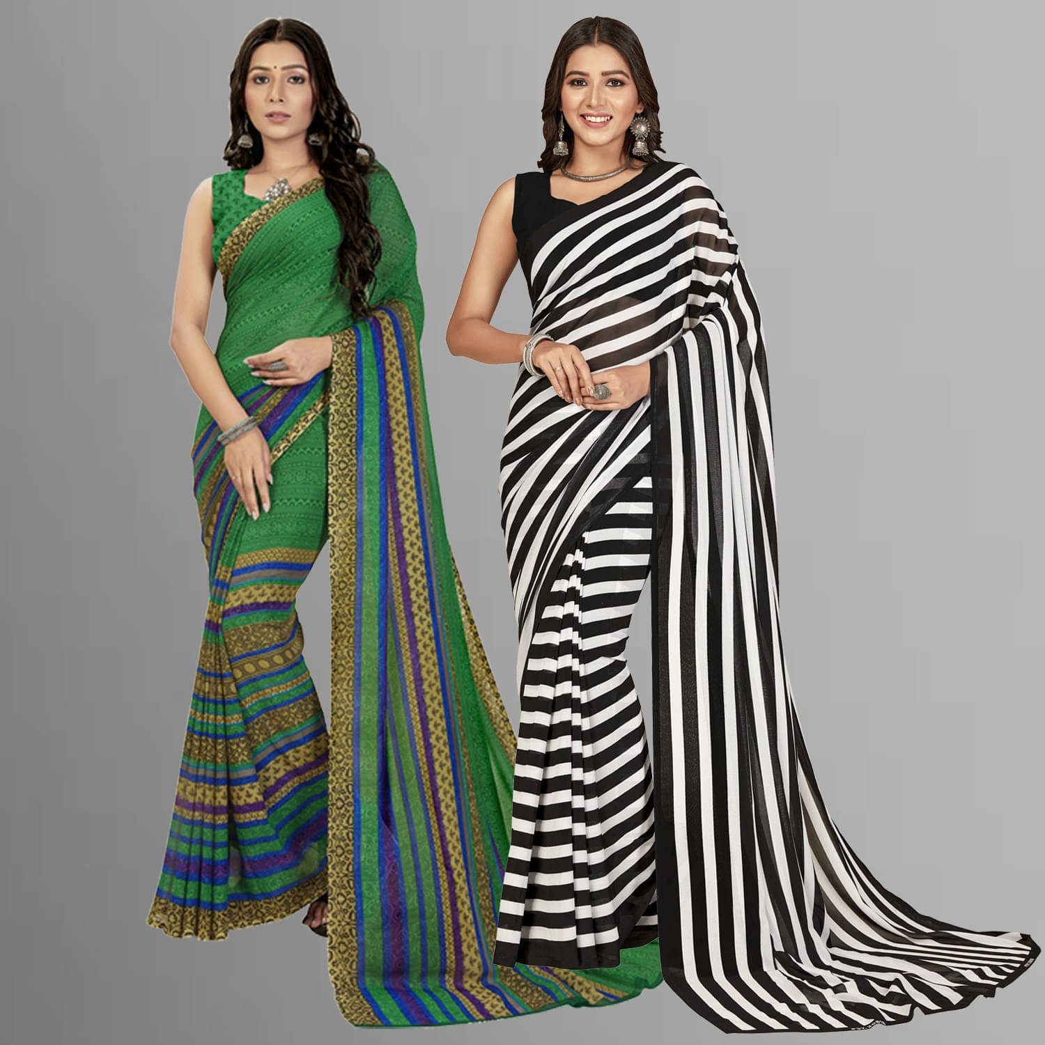 ANAND SAREES Georgette Printed Saree With Unstitched Blouse Piece ( Green ) ANAND SAREES Georgette Printed Saree With Unstitched Blouse Piece ( Green )