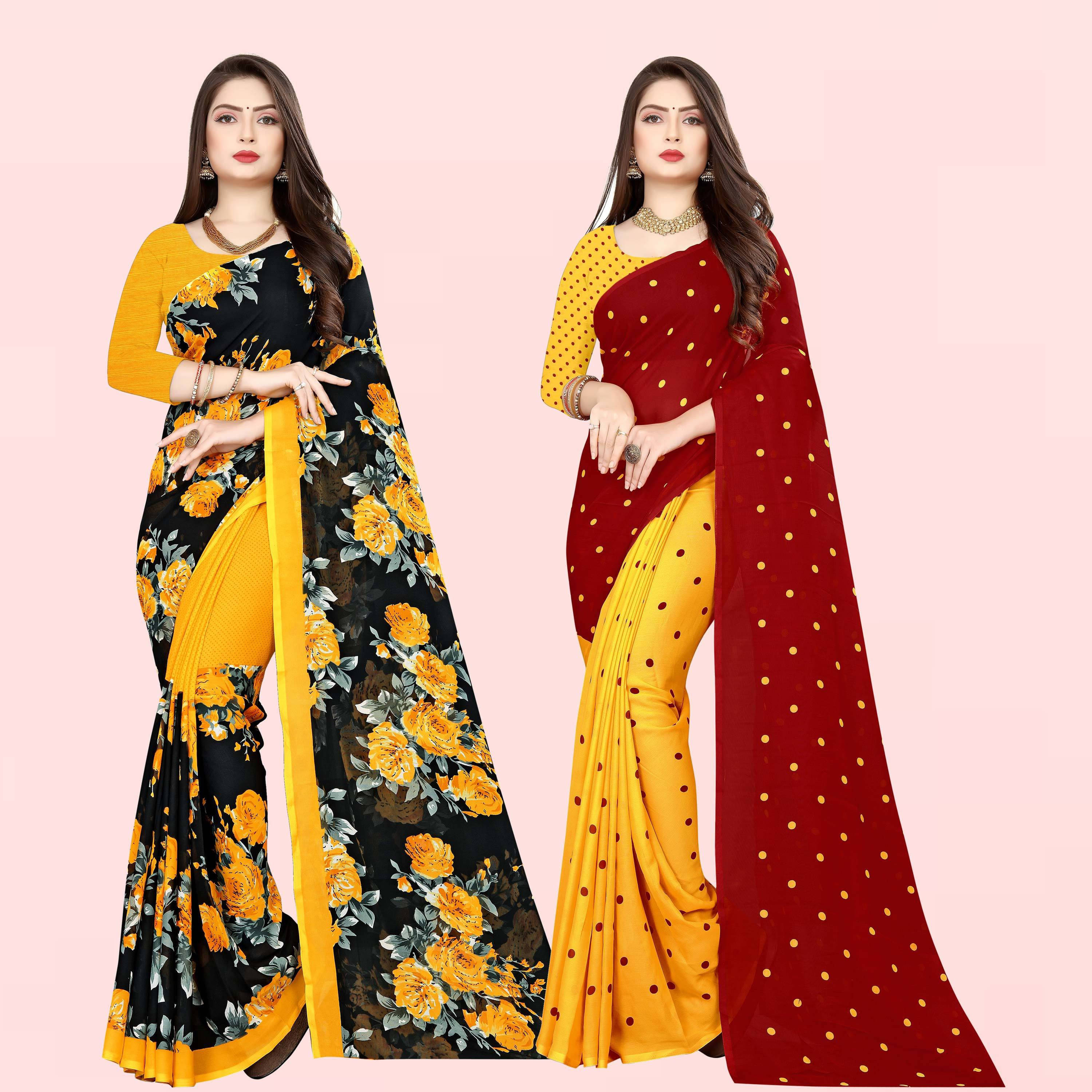     			ANAND SAREES Georgette Printed Saree With Unstitched Blouse Piece ( Yellow )