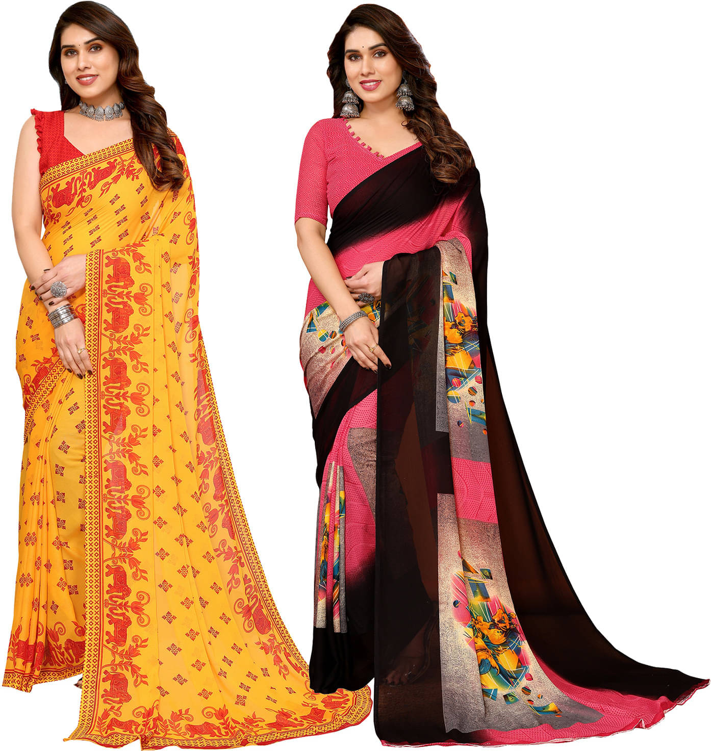 ANAND SAREES Georgette Printed Saree With Unstitched Blouse Piece ( Red ) ANAND SAREES Georgette Printed Saree With Unstitched Blouse Piece ( Red )