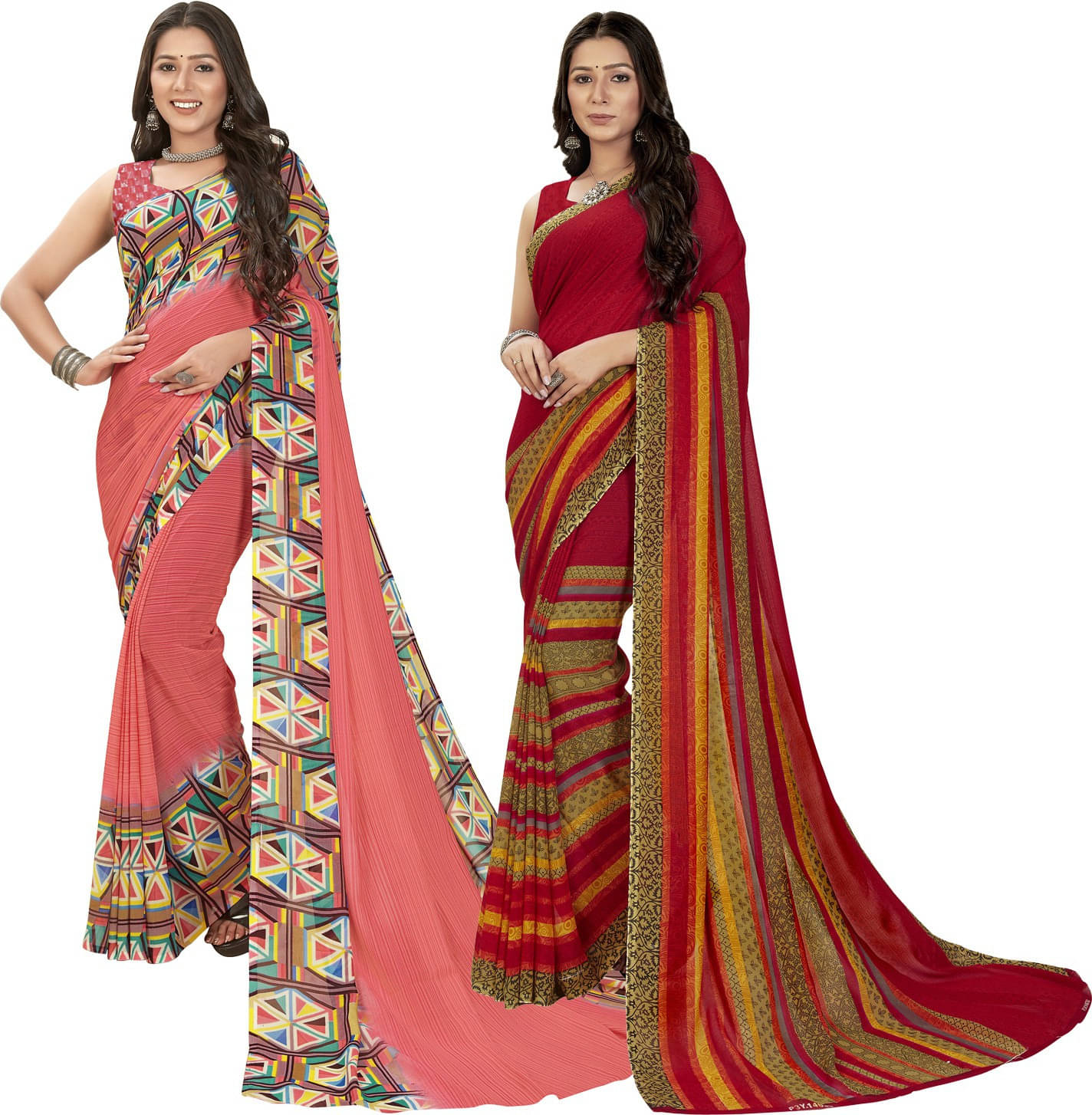 ANAND SAREES Georgette Printed Saree With Unstitched Blouse Piece ( Red ) ANAND SAREES Georgette Printed Saree With Unstitched Blouse Piece ( Red )