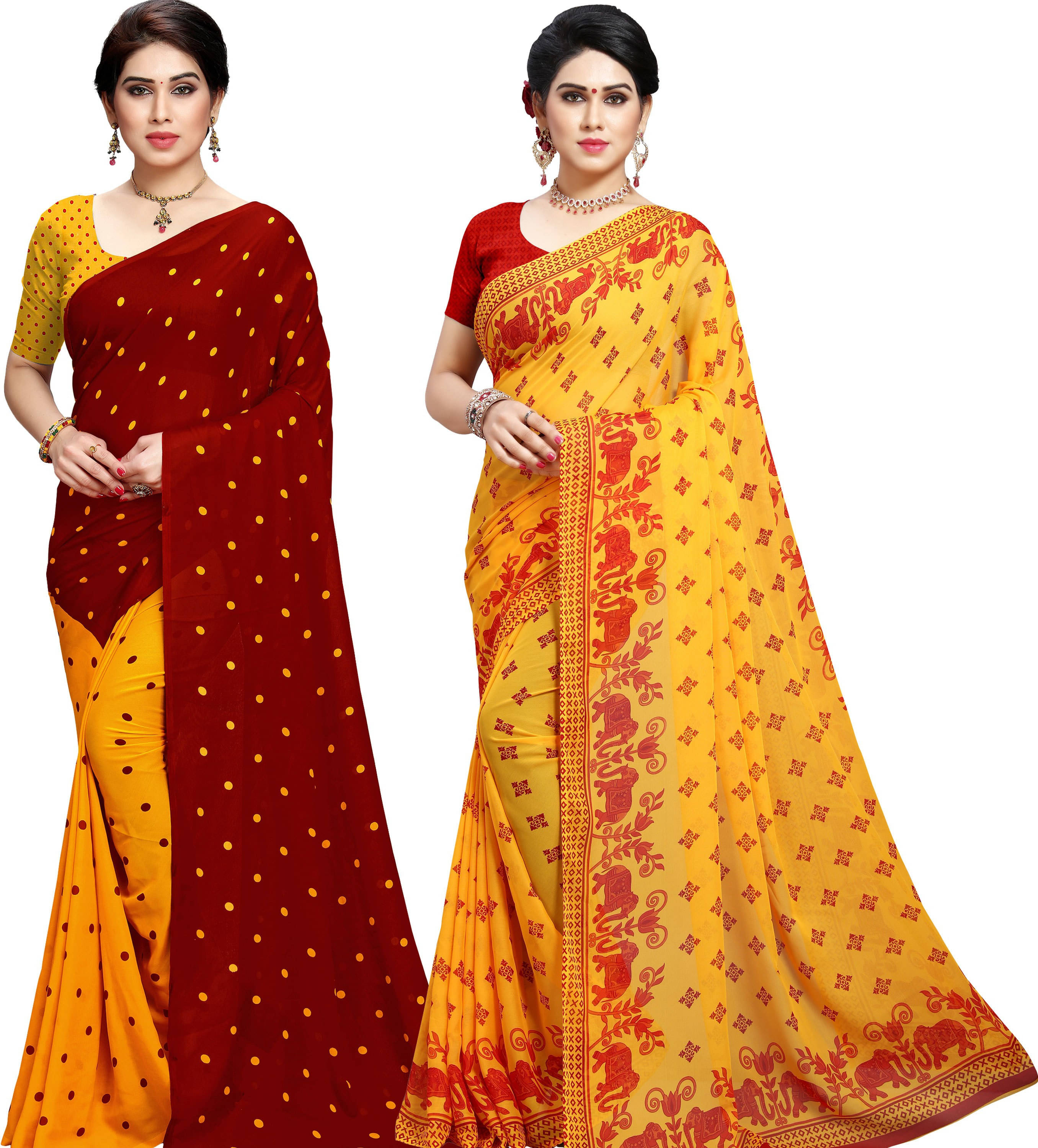 ANAND SAREES Georgette Printed Saree With Unstitched Blouse Piece ( Yellow ) ANAND SAREES Georgette Printed Saree With Unstitched Blouse Piece ( Yellow )