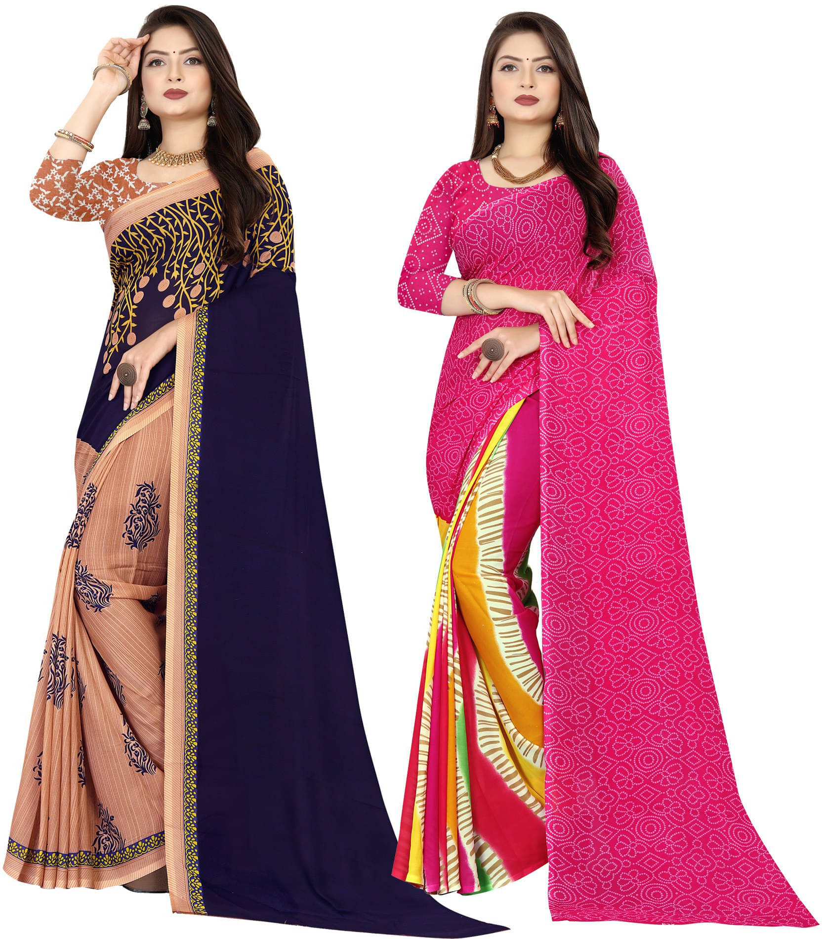ANAND SAREES Georgette Striped Saree With Unstitched Blouse Piece ( Multicolor ) ANAND SAREES Georgette Striped Saree With Unstitched Blouse Piece ( Multicolor )