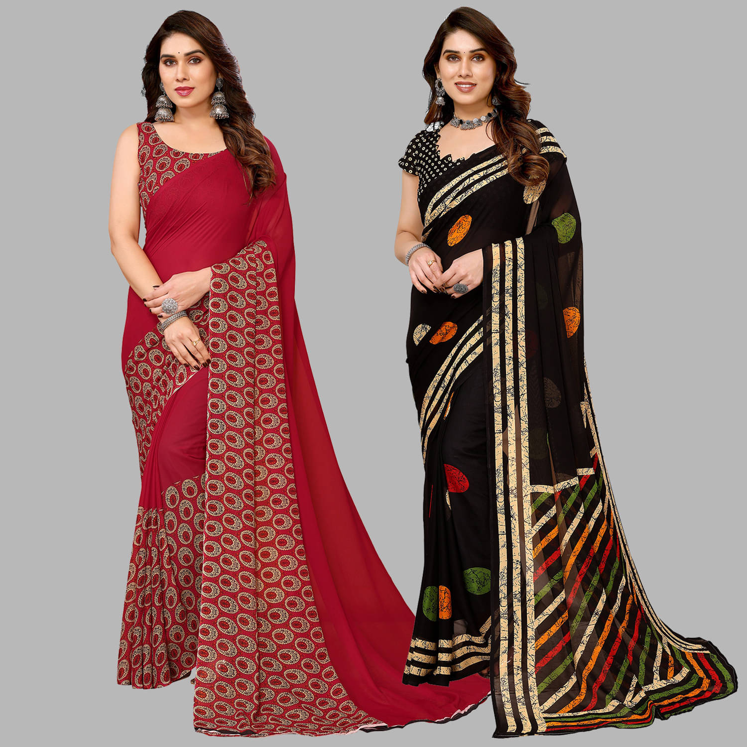 ANAND SAREES Georgette Striped Saree With Unstitched Blouse Piece ( Multicolor ) ANAND SAREES Georgette Striped Saree With Unstitched Blouse Piece ( Multicolor )