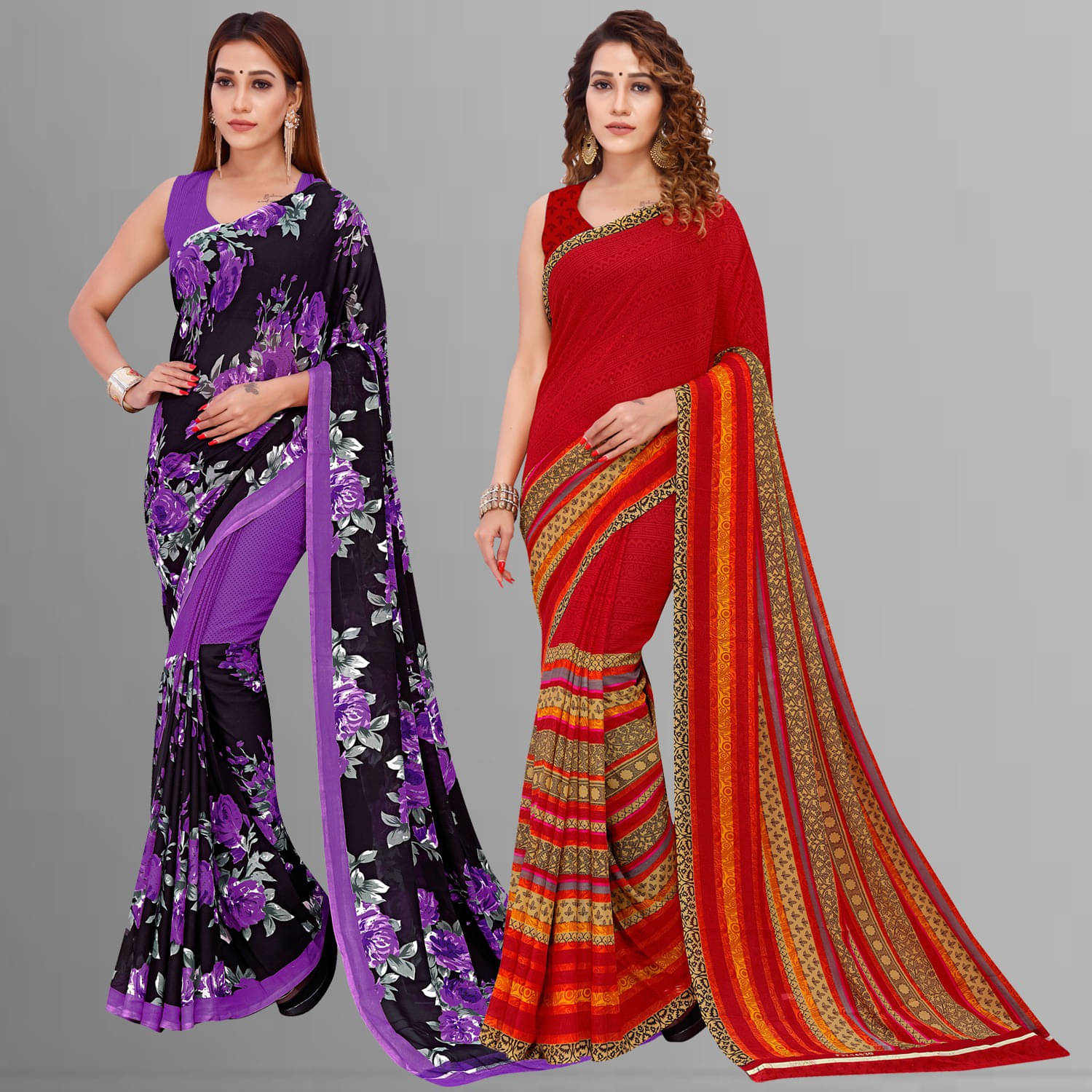 ANAND SAREES Georgette Striped Saree With Unstitched Blouse Piece ( Multicolor ) ANAND SAREES Georgette Striped Saree With Unstitched Blouse Piece ( Multicolor )