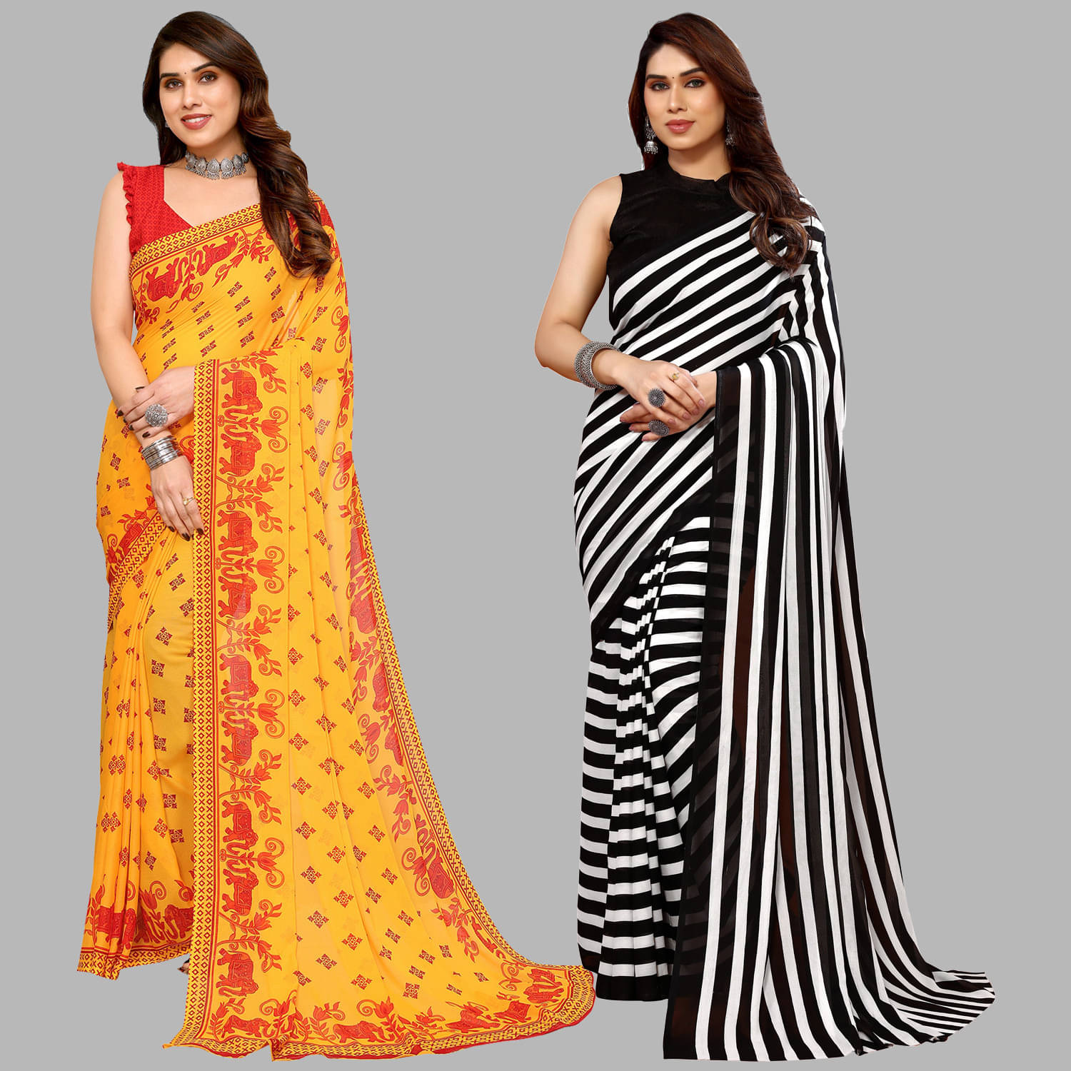     			ANAND SAREES Georgette Striped Saree With Unstitched Blouse Piece ( Multicolor )