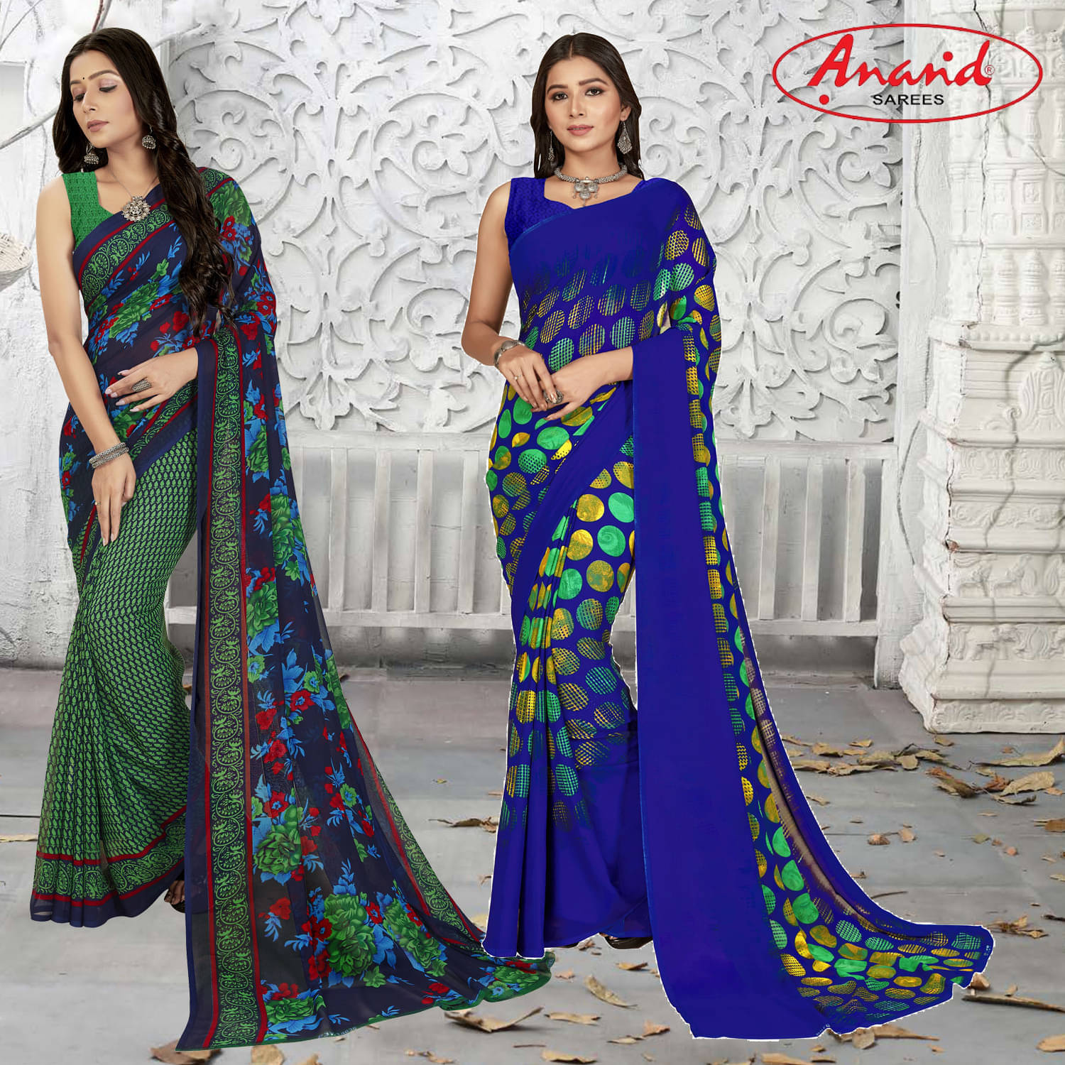     			ANAND SAREES Georgette Striped Saree With Unstitched Blouse Piece ( Multicolor )