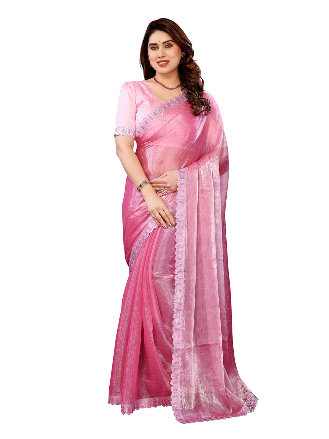     			ANAND SAREES Zimmy Choo Solid Saree With Unstitched Blouse Piece ( Fluorescent Pink )