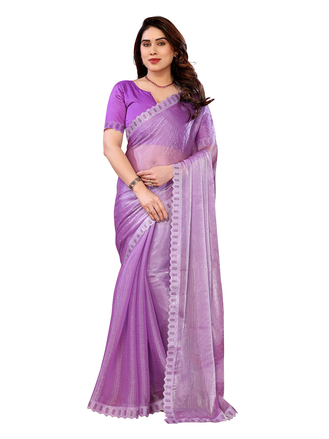 ANAND SAREES Zimmy Choo Solid Saree With Unstitched Blouse Piece ( PURPLE ) ANAND SAREES Zimmy Choo Solid Saree With Unstitched Blouse Piece ( PURPLE )