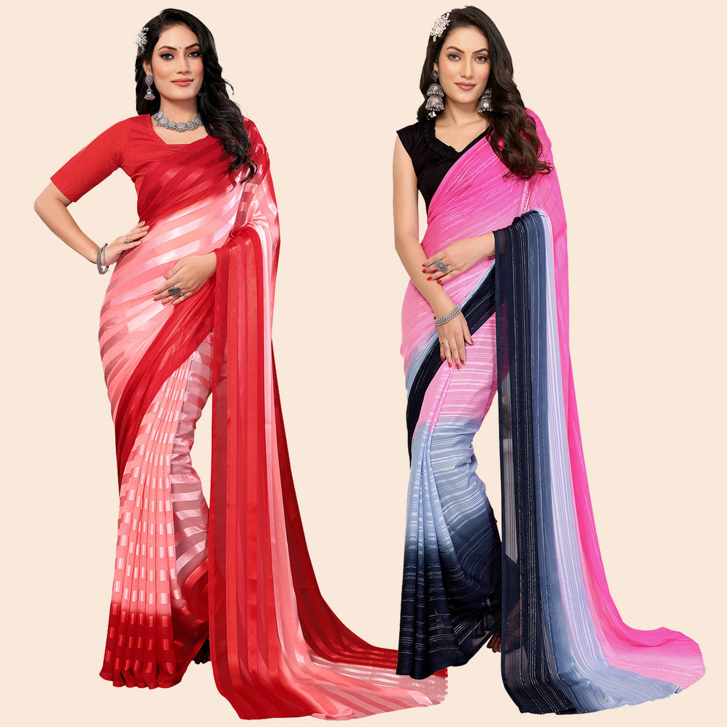 ANAND SAREES Satin Striped Saree With Unstitched Blouse Piece ( Multicolor ) ANAND SAREES Satin Striped Saree With Unstitched Blouse Piece ( Multicolor )