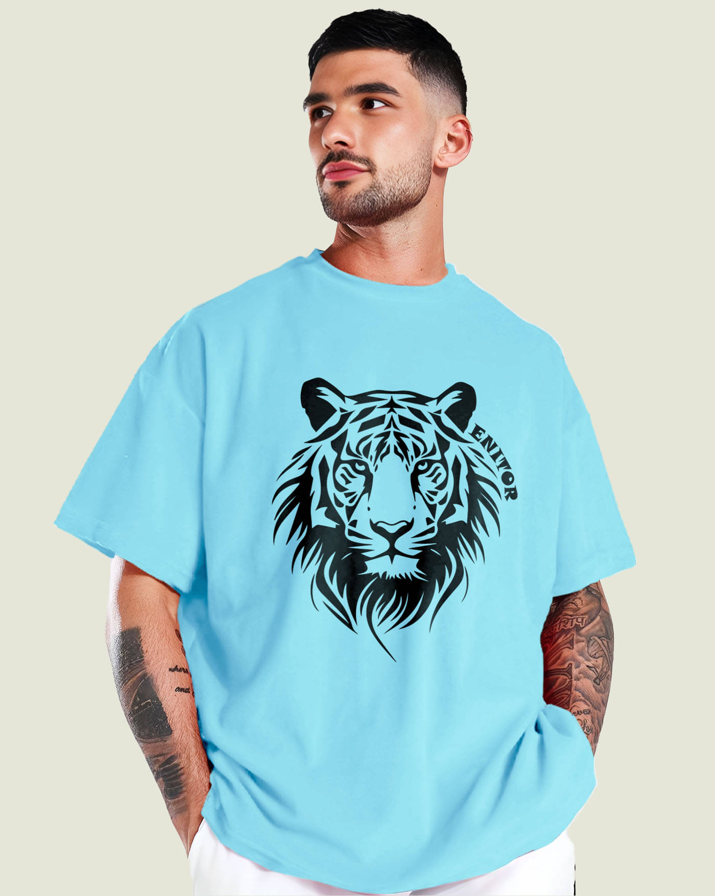AOOSH Men Cotton Blend Oversized Fit Printed T-Shirt ( Sky Blue ) AOOSH Men Cotton Blend Oversized Fit Printed T-Shirt ( Sky Blue )