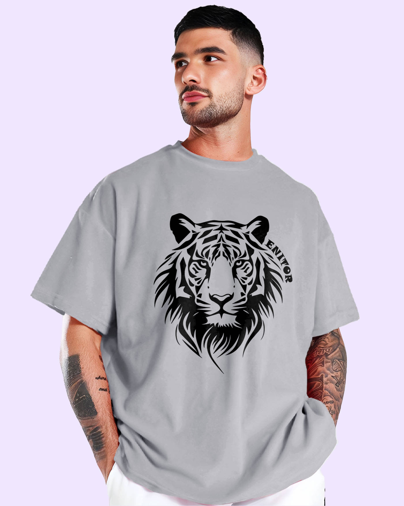     			AOOSH Men Cotton Blend Oversized Fit Printed T-Shirt ( Grey )