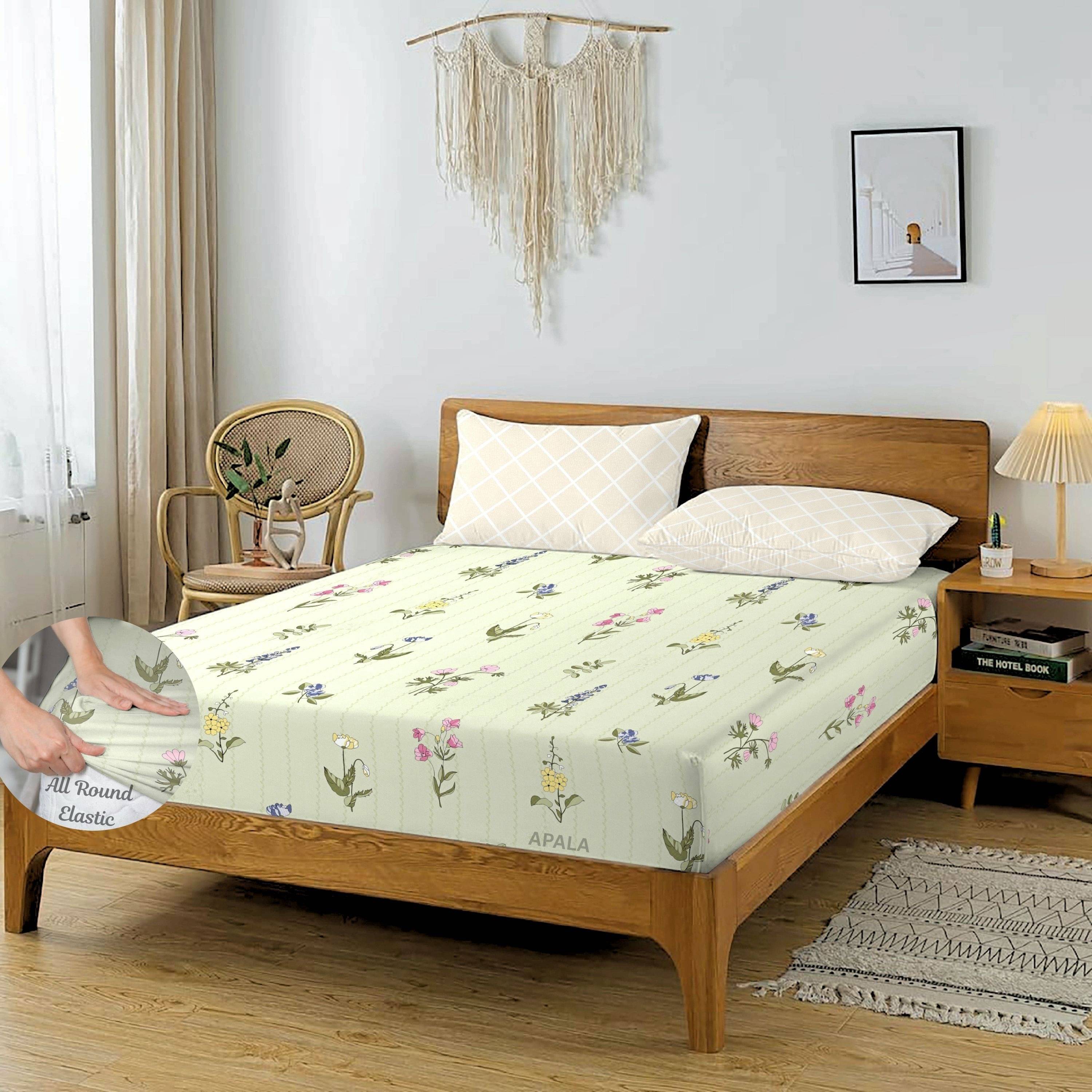 Apala Microfibre Floral Fitted 1 Bedsheet with 2 Pillow Covers ( King Size ) - Green Apala Microfibre Floral Fitted 1 Bedsheet with 2 Pillow Covers ( King Size ) - Green