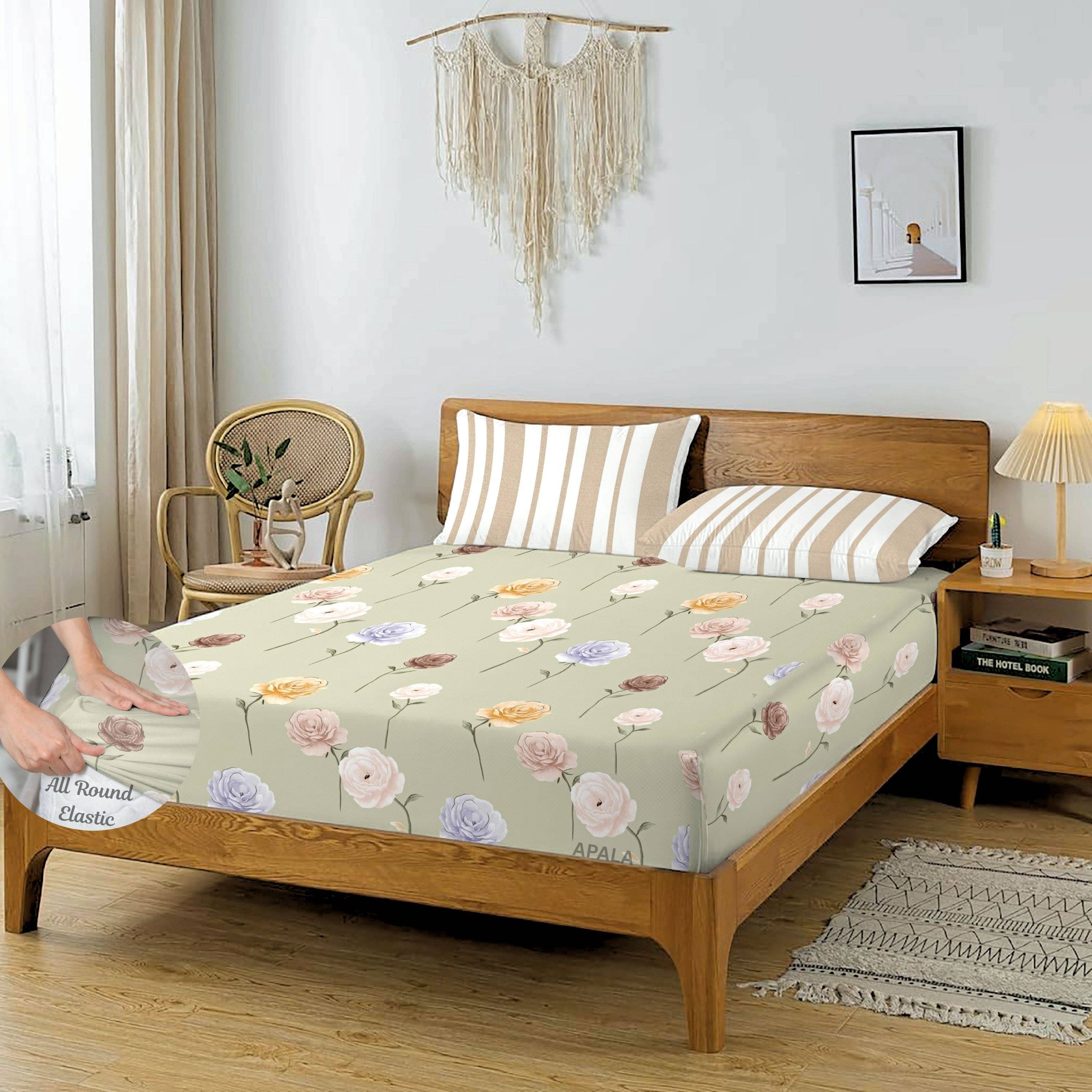 Apala Microfibre Floral Fitted 1 Bedsheet with 2 Pillow Covers ( King Size ) - Green Apala Microfibre Floral Fitted 1 Bedsheet with 2 Pillow Covers ( King Size ) - Green