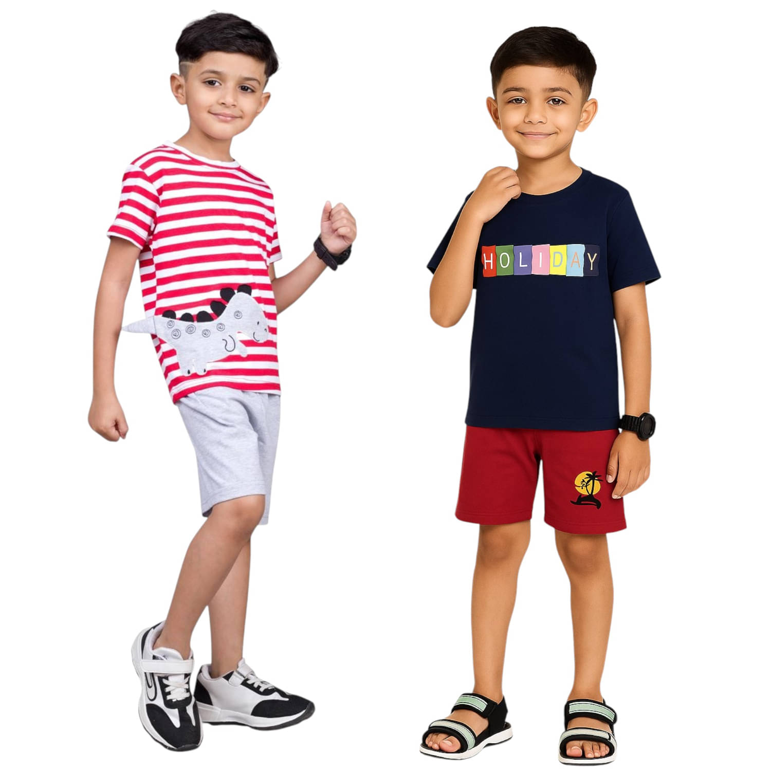     			Billyball Pack of 2 Unisex Cotton T-Shirt & Shorts Set ( Multicolor 2 )