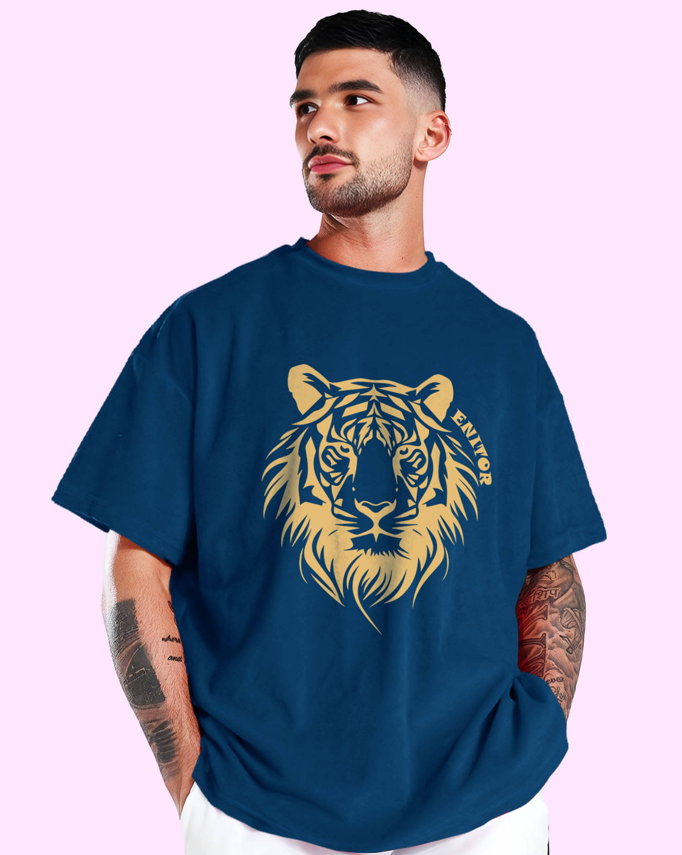     			ENITOR Men Cotton Blend Oversized Fit Printed T-Shirt ( Teal Blue )