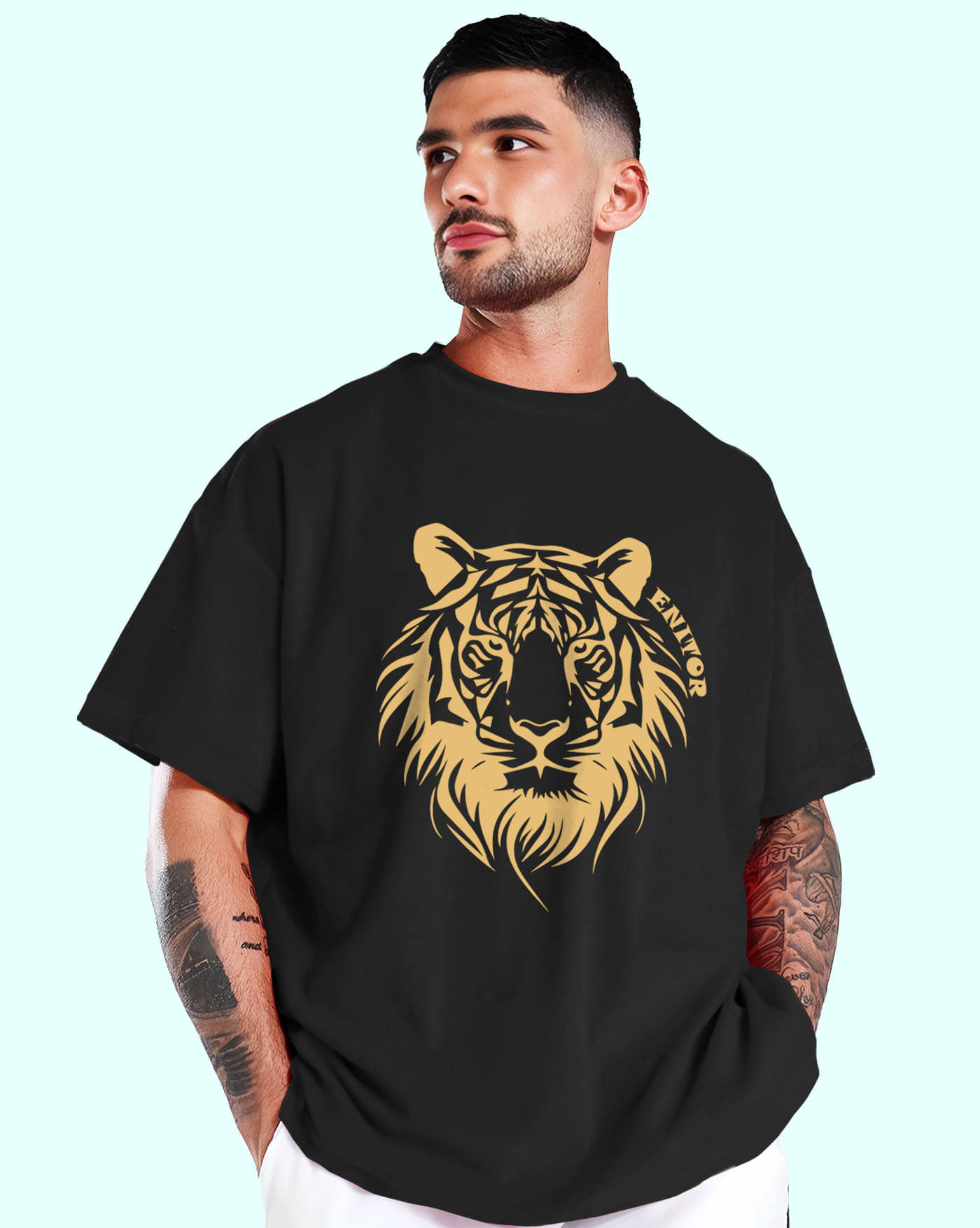 ENITOR Men Cotton Blend Oversized Fit Printed T-Shirt ( Black ) ENITOR Men Cotton Blend Oversized Fit Printed T-Shirt ( Black )
