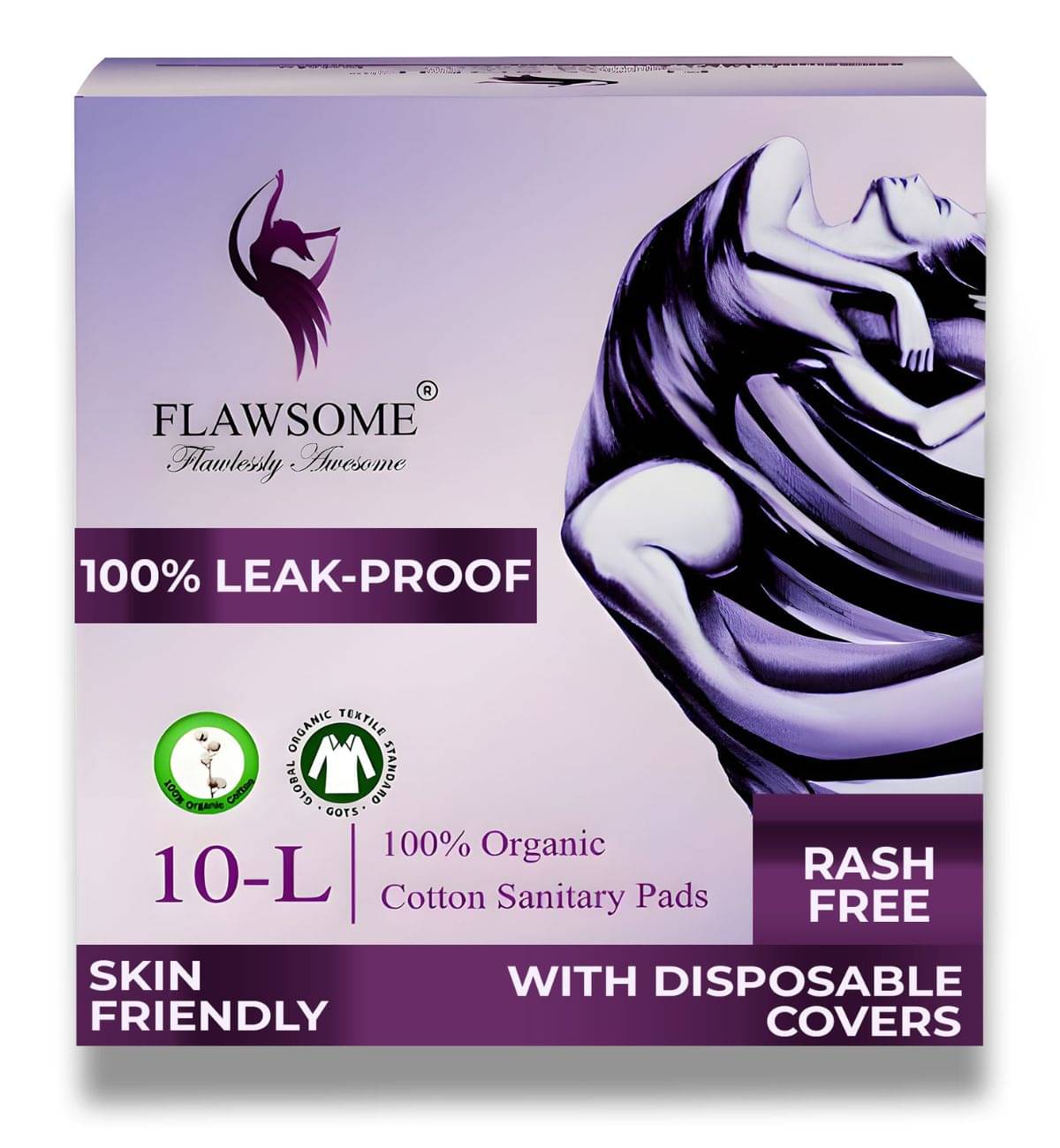     			FLAWSOME Organic Cotton Large Pad, Unscented, Leakproof (Pack of 10)