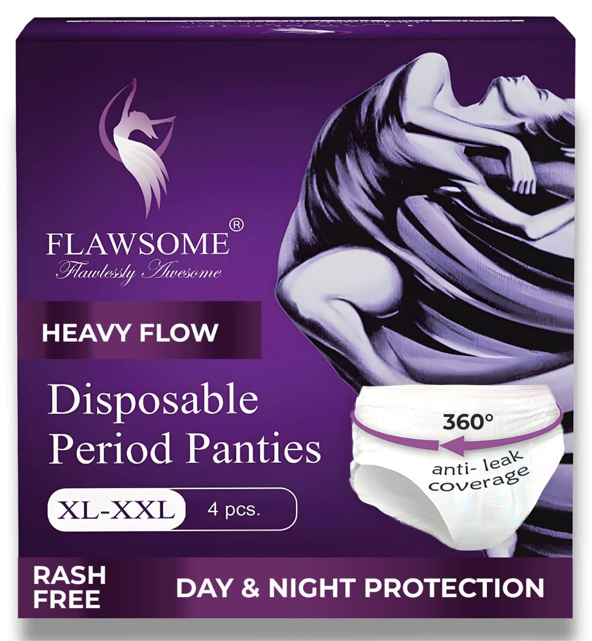 FLAWSOME Period Pad XL 4, Ultra Soft, Rash-Free, Secure